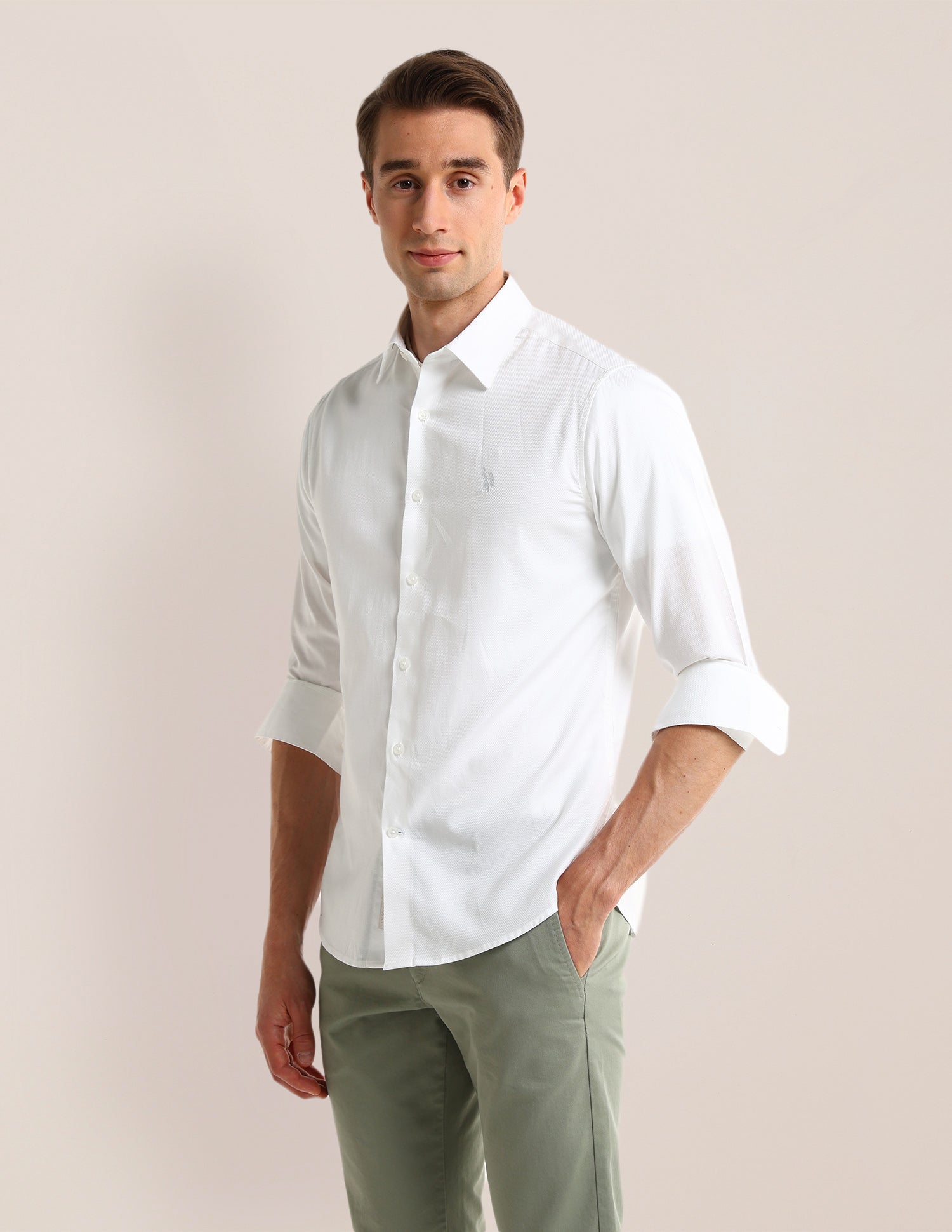 Solid Regular Fit Shirt White - U.S. POLO ASSN. | Large