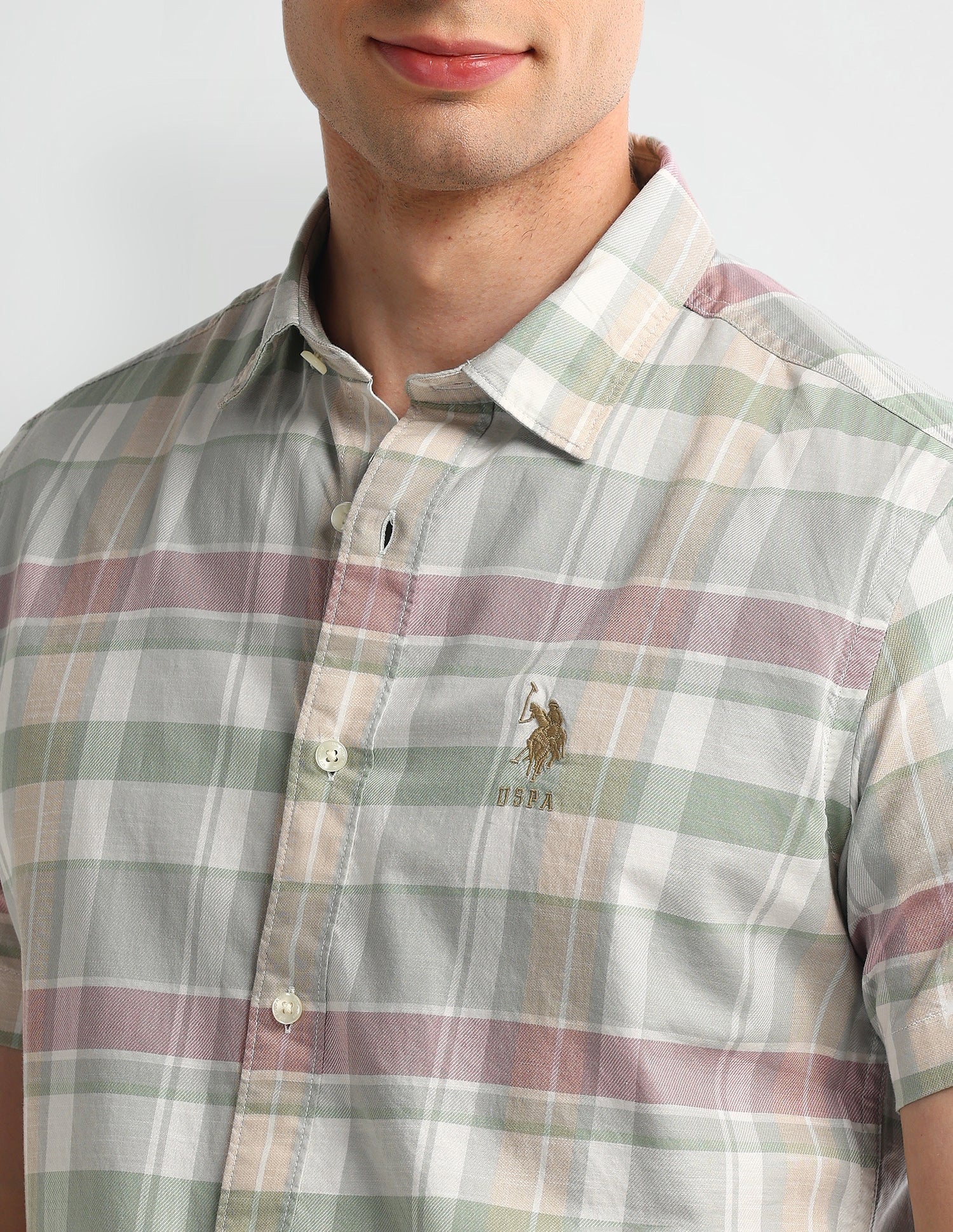 Tartan Checked Slim Fit Shirt Light-Grey - U.S. POLO ASSN. | Large