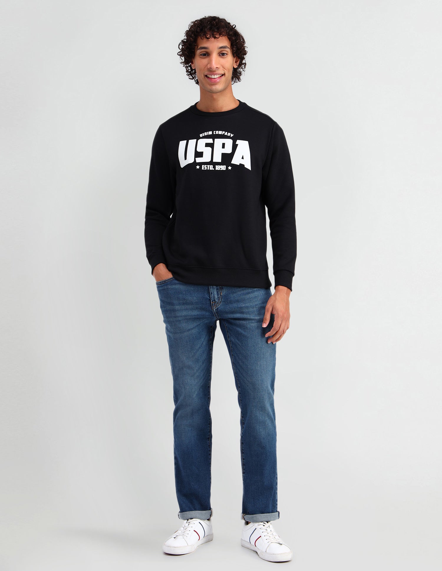 Crew Neck Brand Printed Sweatshirt Black - U.S. Polo Assn. India | Large