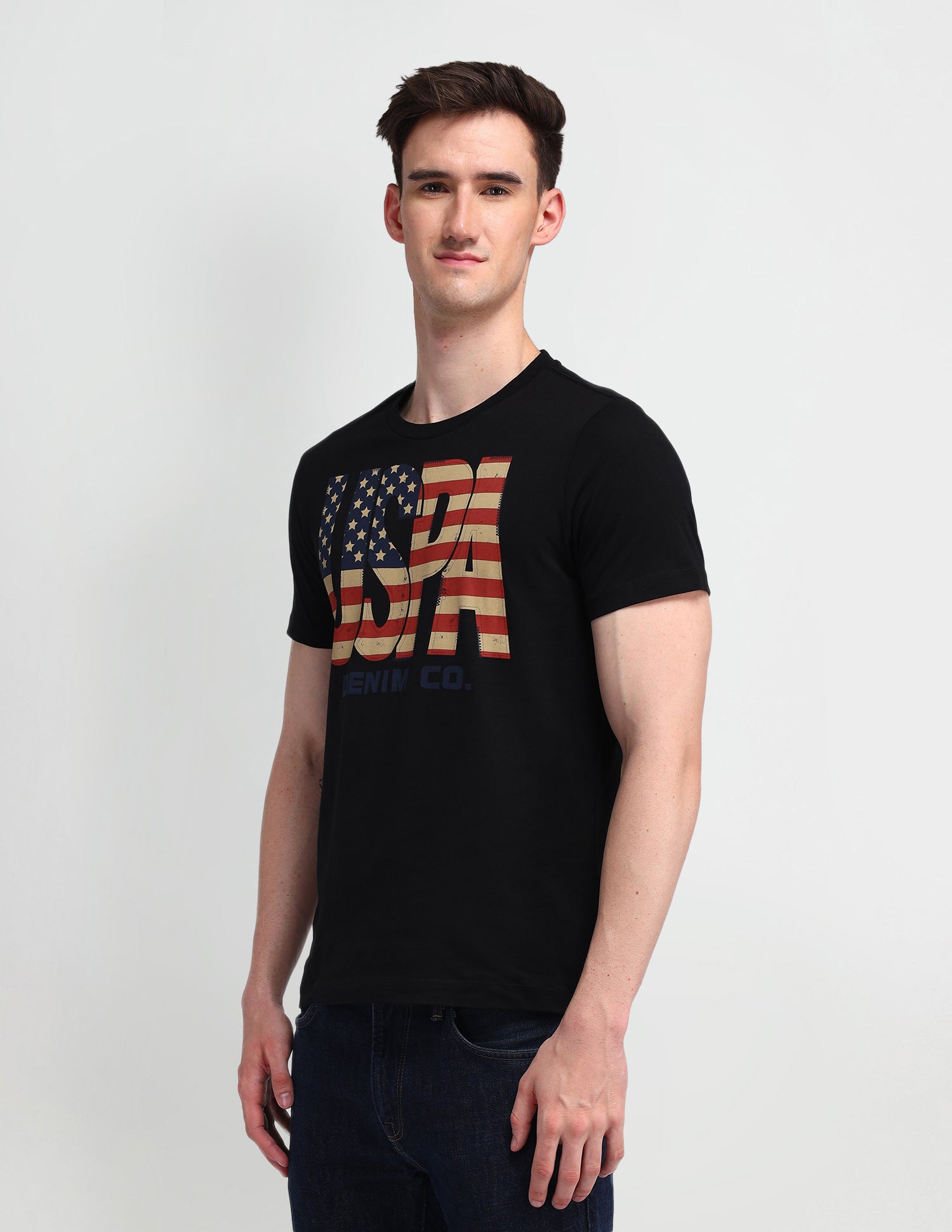 Graphic Printed Muscle Fit T-Shirt Uspa Black - U.S. Polo Assn. India | Large