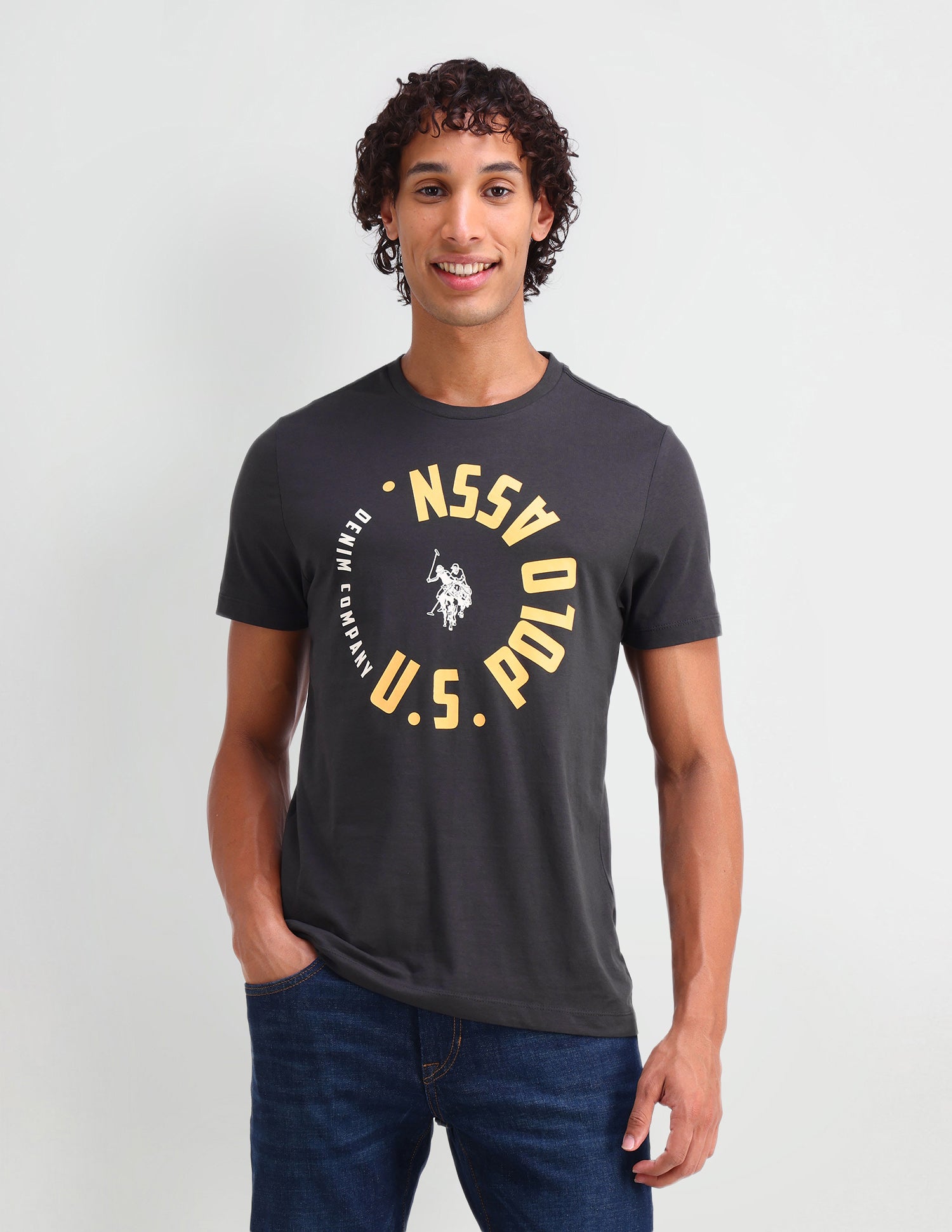 Brand Printed Cotton T-Shirt Dark Grey - U.S. Polo Assn. India | Large