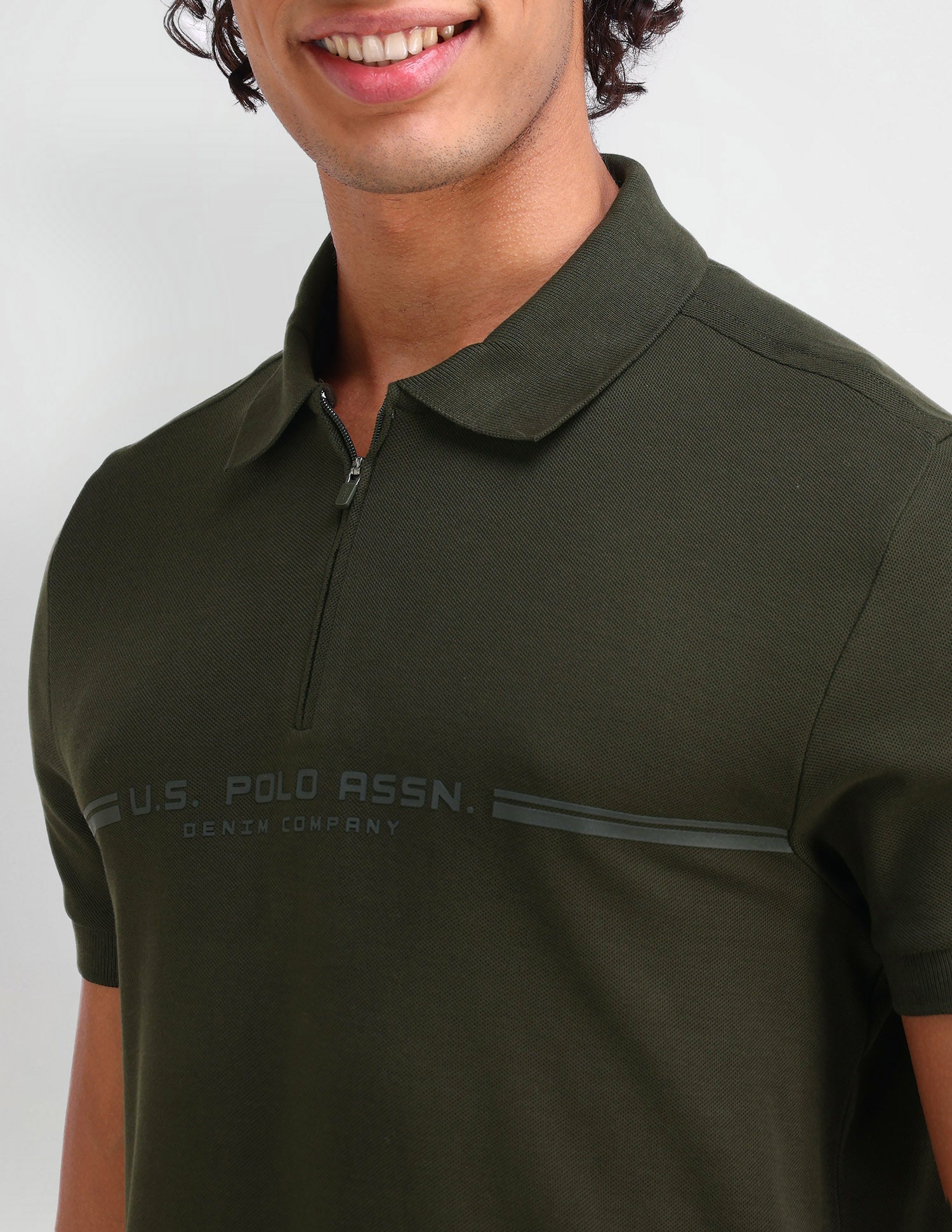 Brand Printed Muscle Fit Polo Shirt Olive - U.S. Polo Assn. India | Large