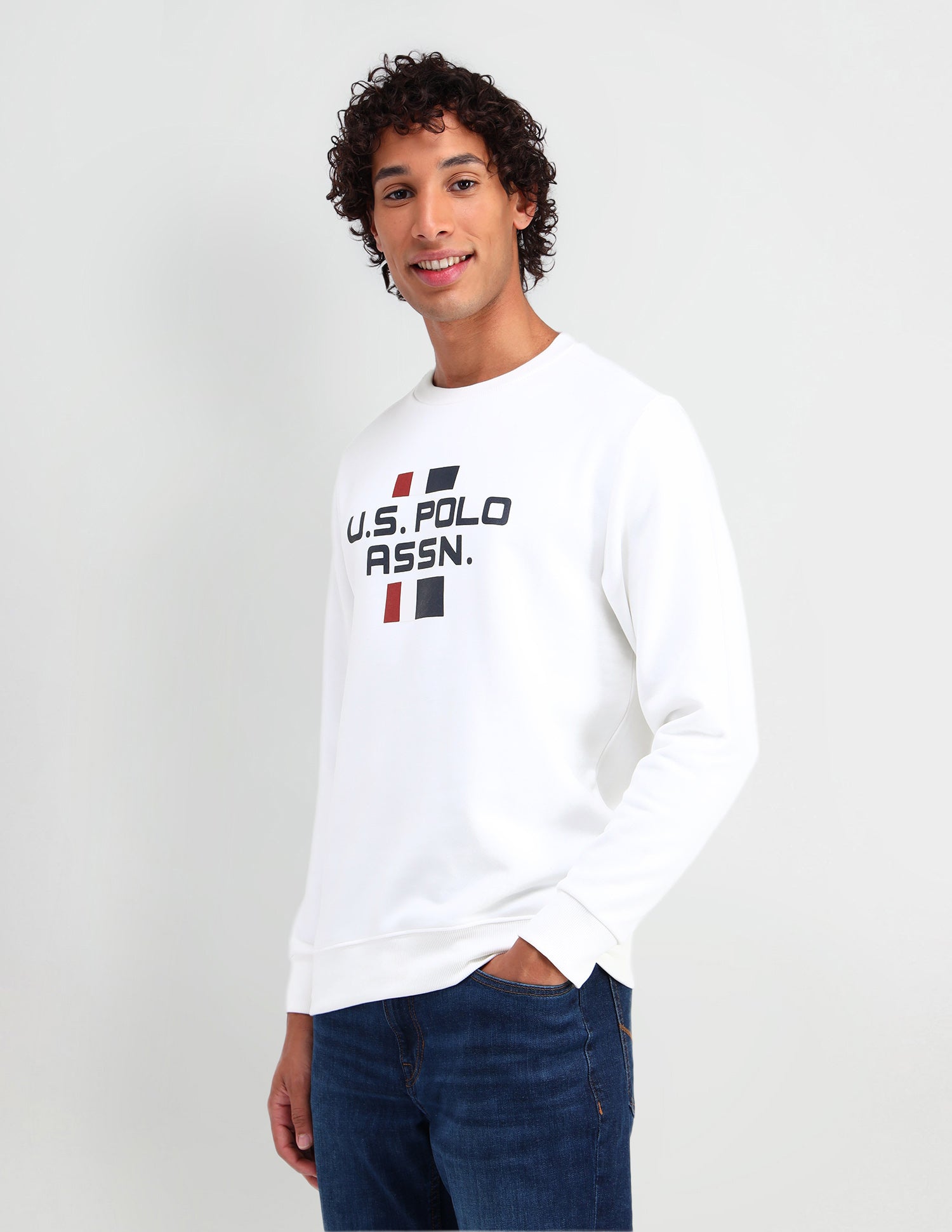 Crew Neck Regular Fit Sweatshirt Ivory - U.S. POLO ASSN. | Large