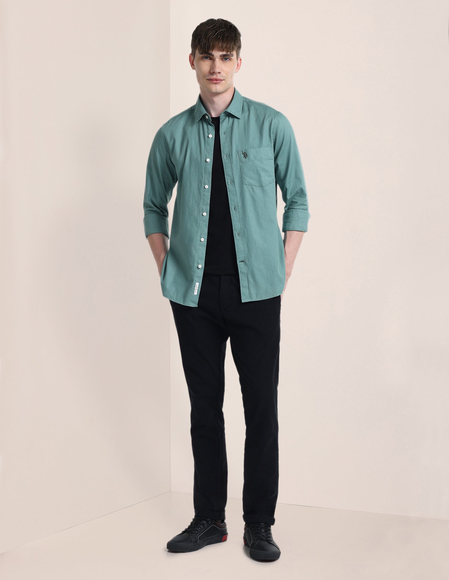 Solid Regular Fit Shirt Green - U.S. POLO ASSN. | Large