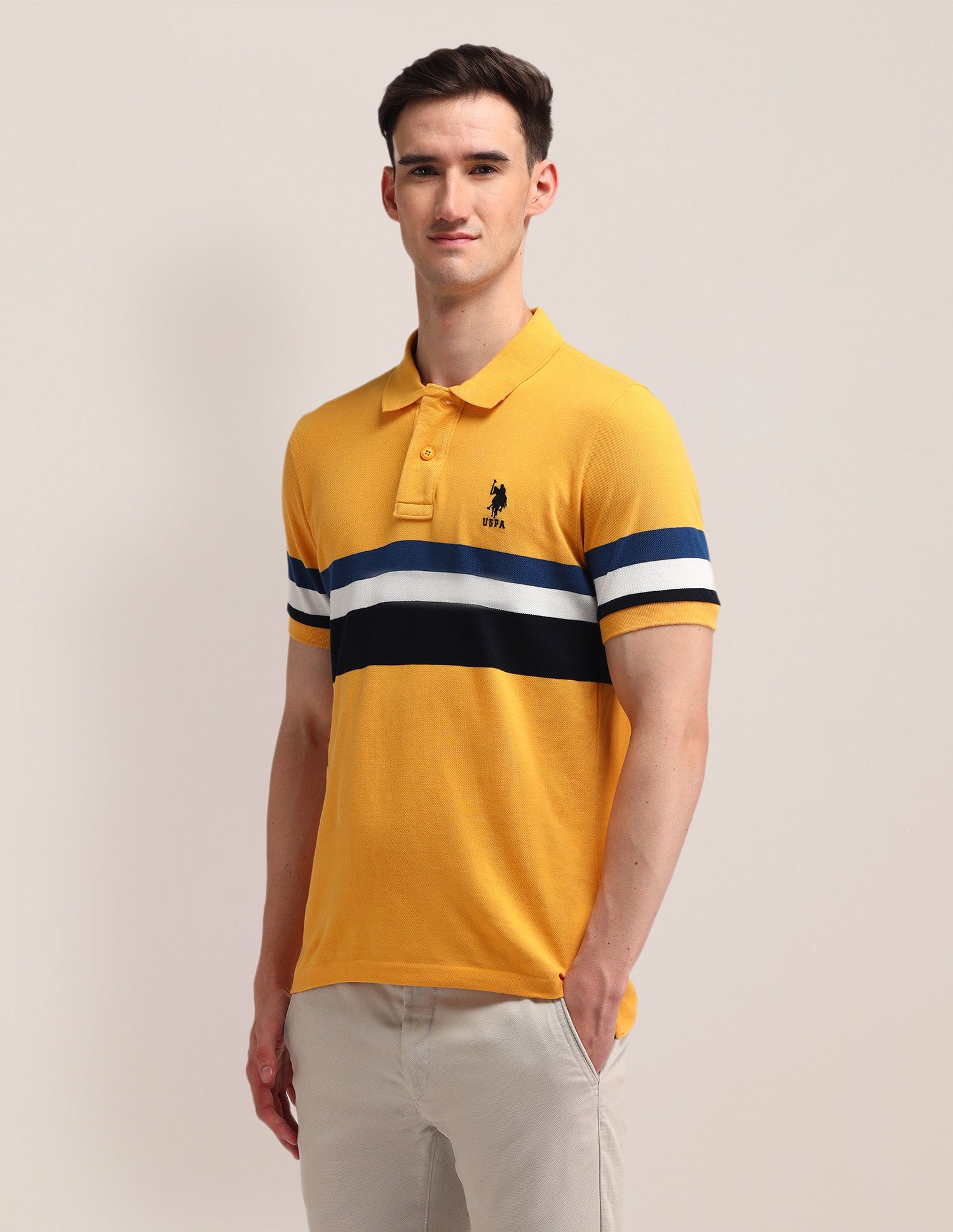 Horizontal Striped Slim Fit Polo Shirt Yellow - U.S. Polo Assn. India | Large