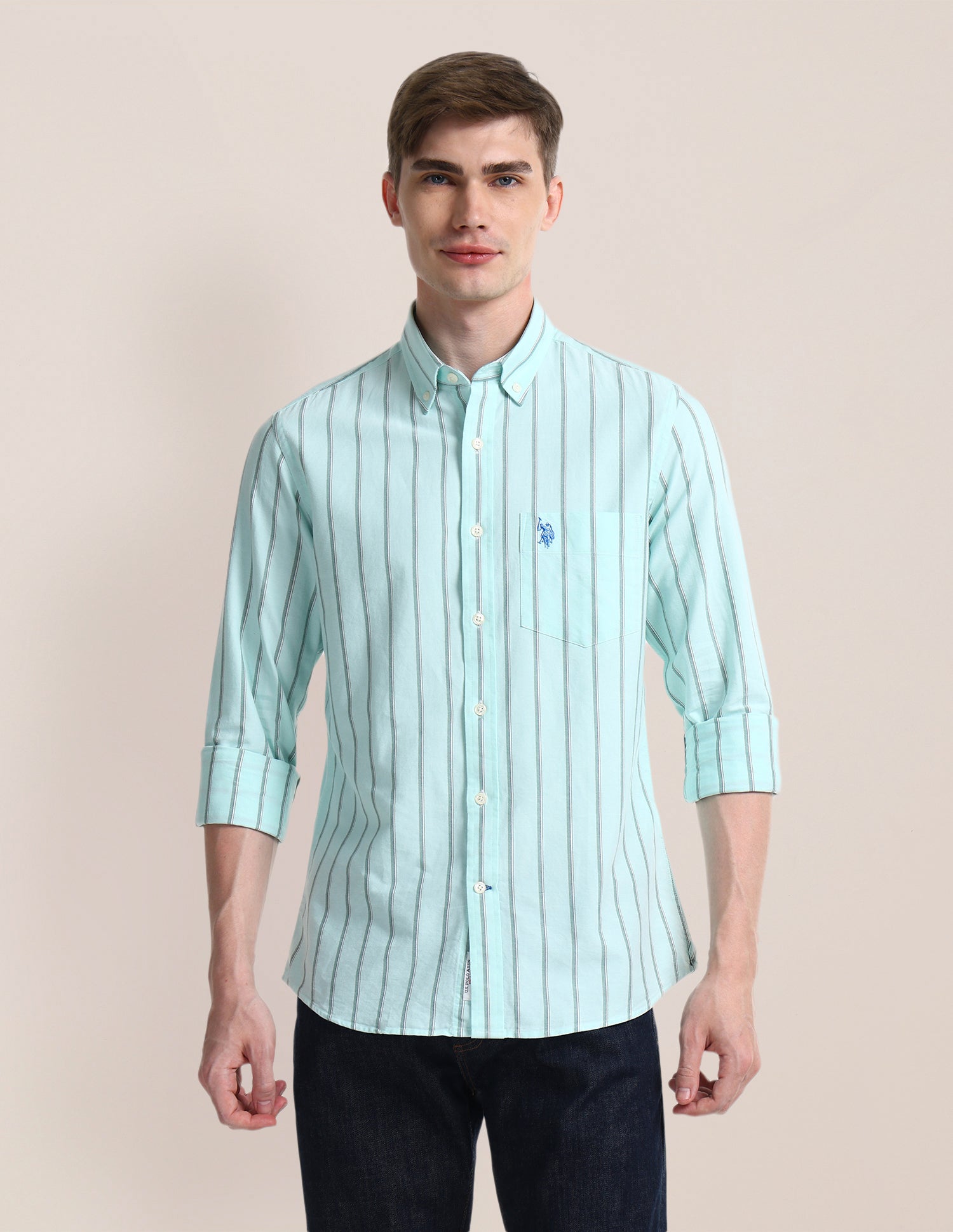 Vertical Striped Regular Fit Shirt Aquamarine - U.S. POLO ASSN. | Large
