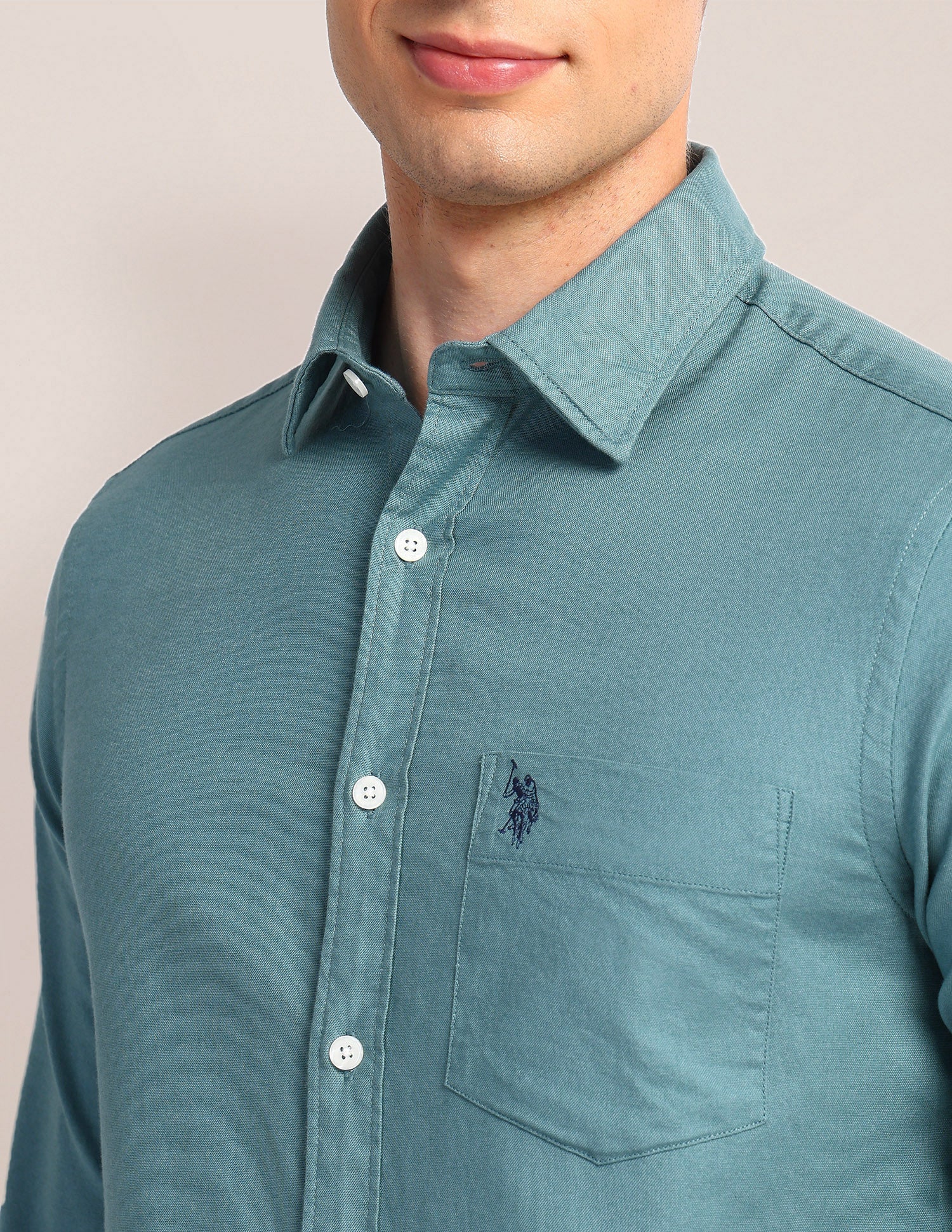 Solid Slim Fit Shirt Teal - U.S. Polo Assn. India | Large