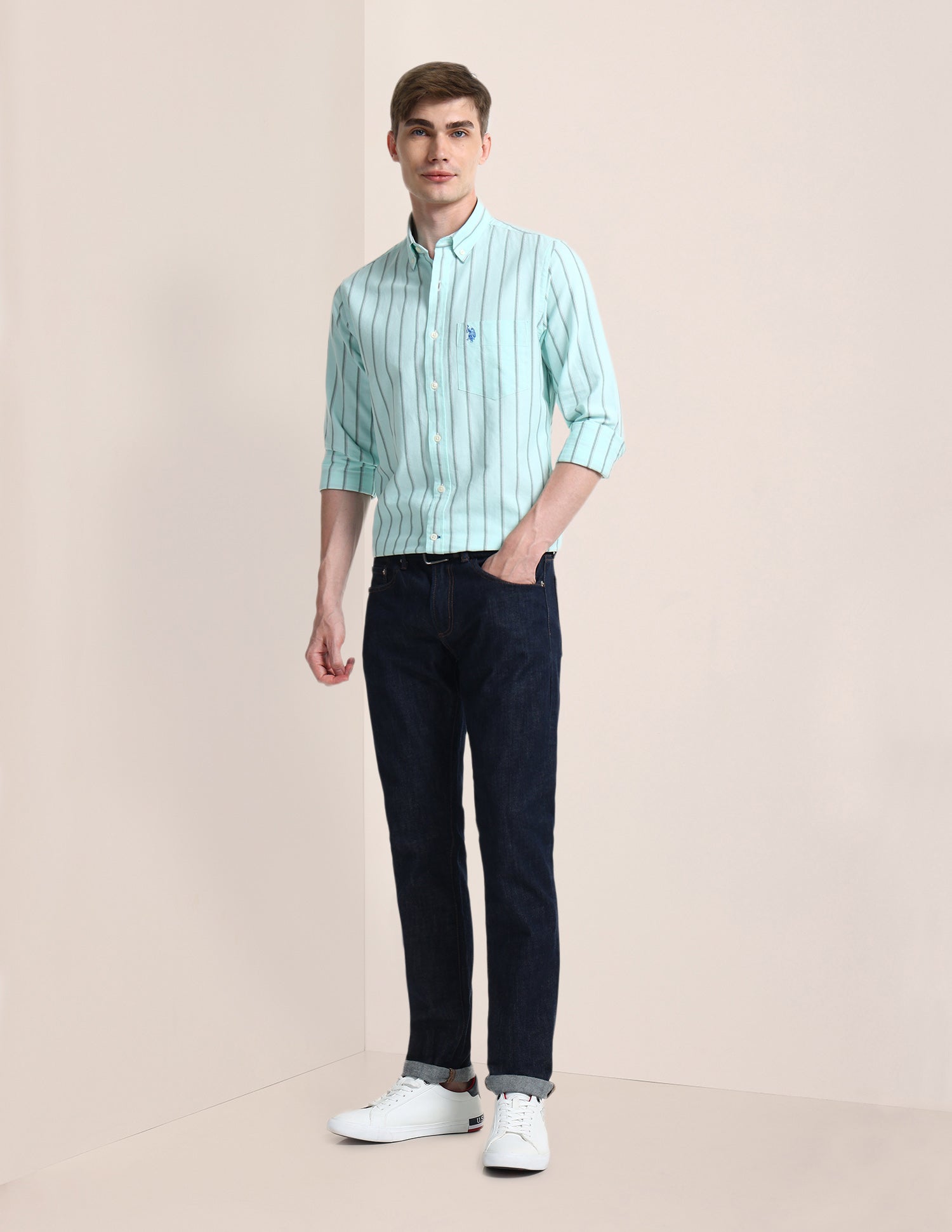 Vertical Striped Regular Fit Shirt Aquamarine - U.S. POLO ASSN. | Large