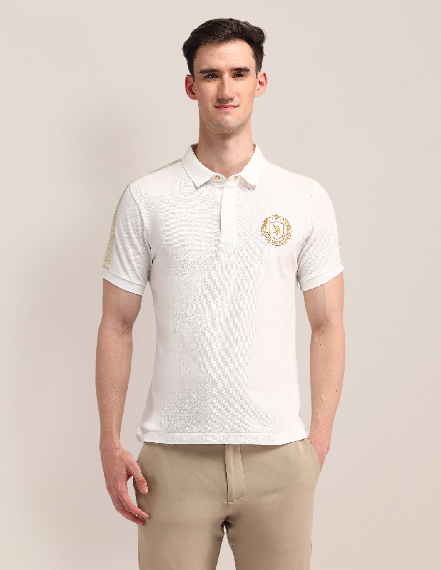 Solid Slim Fit Polo Shirt Off White - U.S. POLO ASSN. | Large