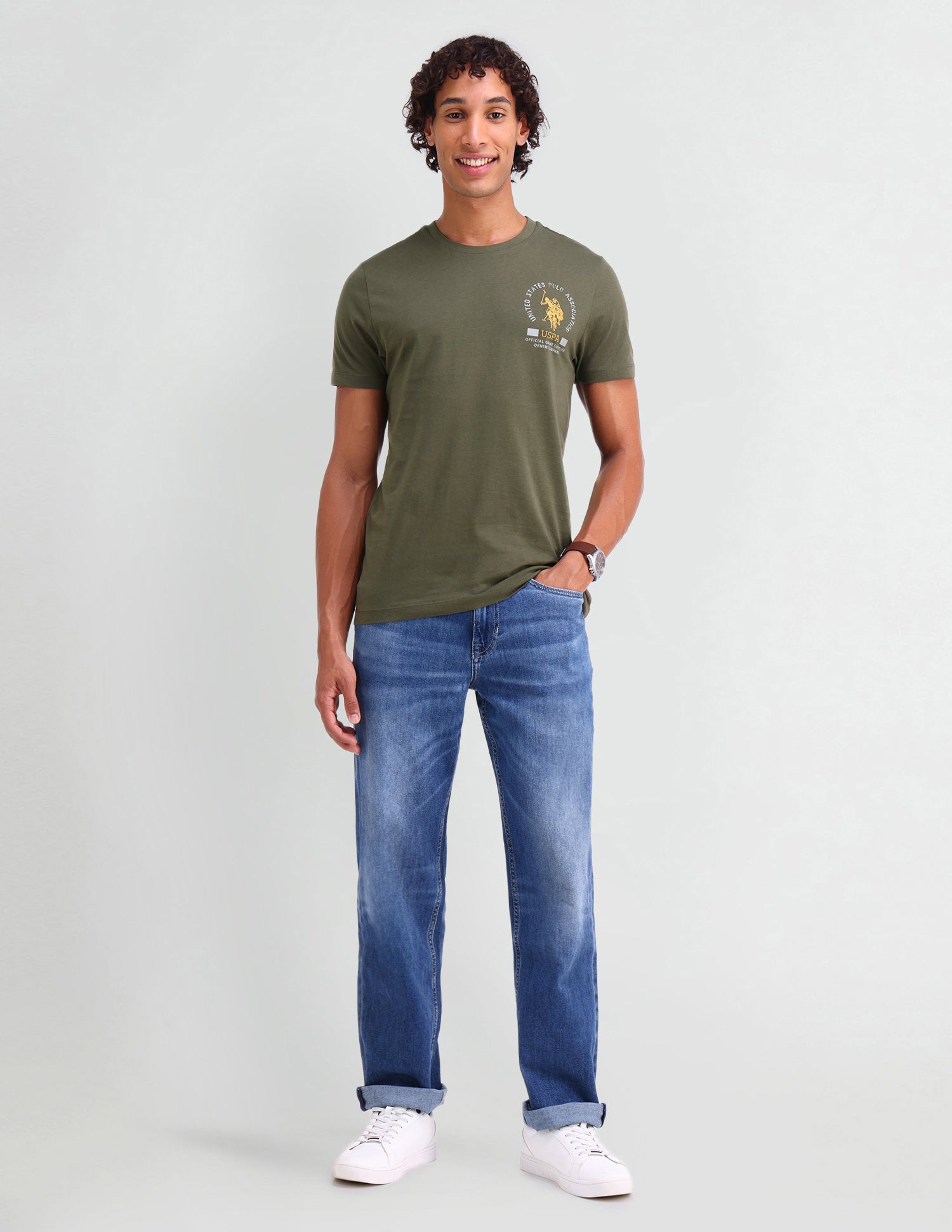 Graphic Printed Muscle Fit T-Shirt Olive Drab - U.S. Polo Assn. India | Large