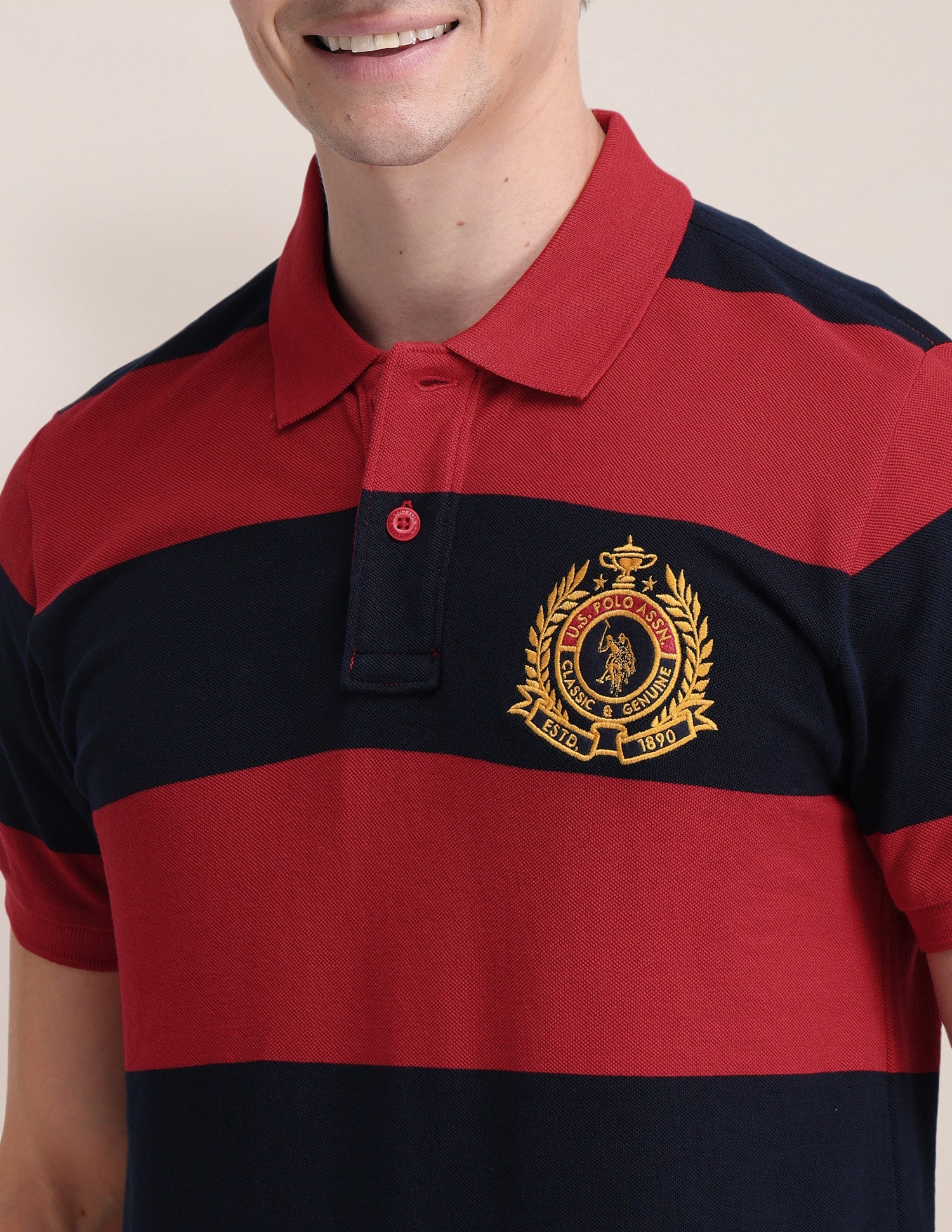 Horizontal Striped Cotton Polo Shirt Red - U.S. POLO ASSN. | Large