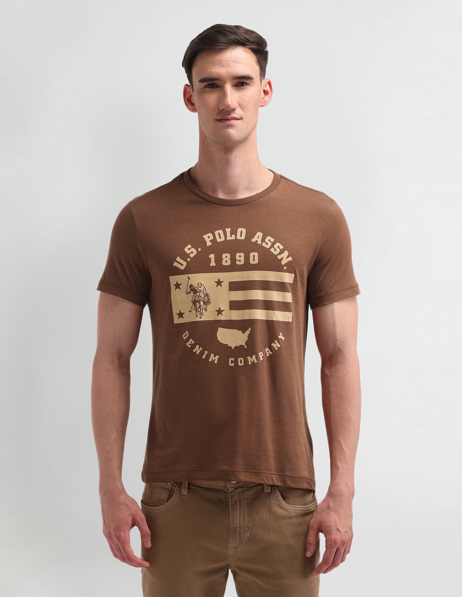 Graphic Printed Cotton T-Shirt Bombay Brown - U.S. Polo Assn. India | Large