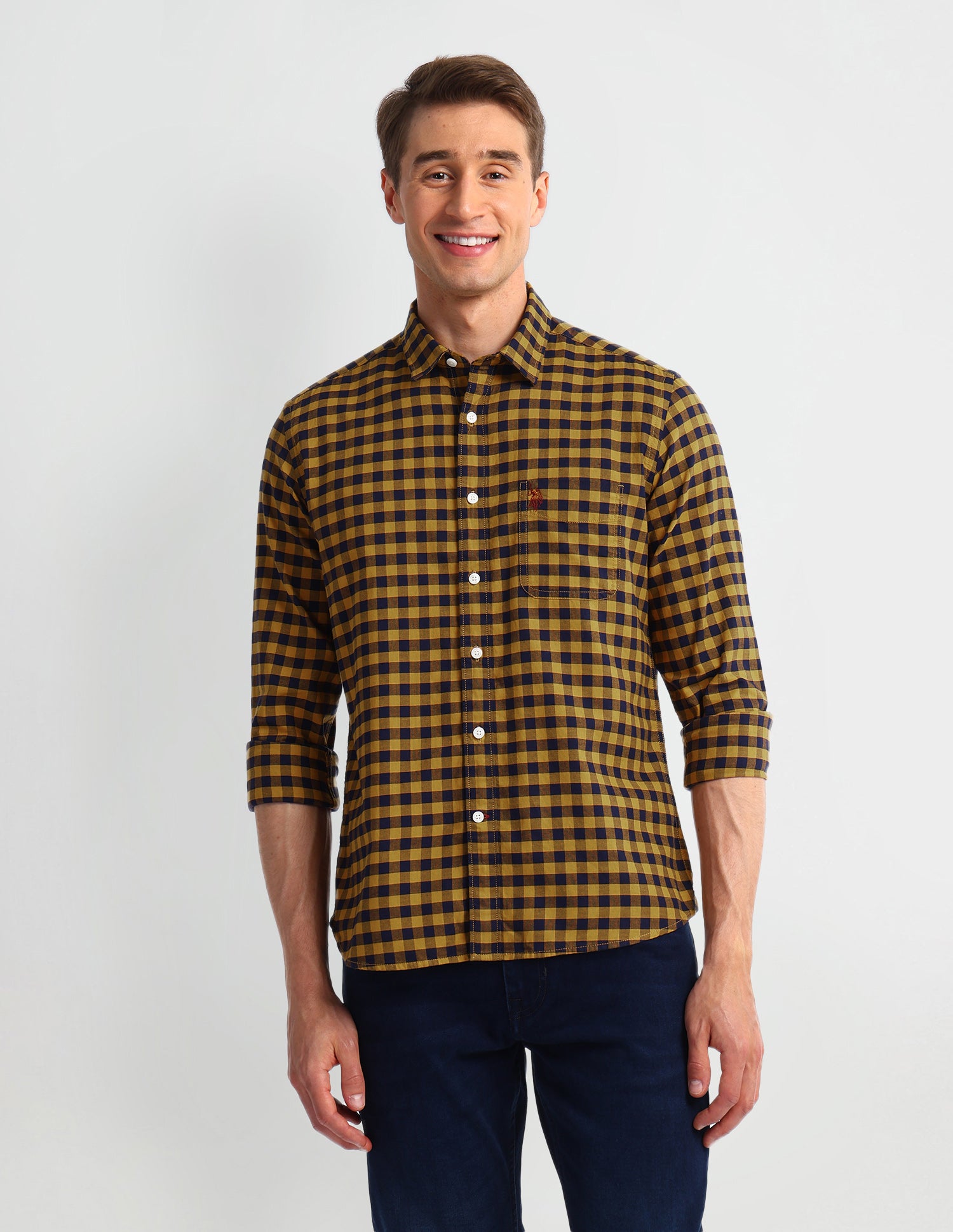 Buffalo Checked Slim Fit Shirt Mustard - U.S. Polo Assn. India | Large