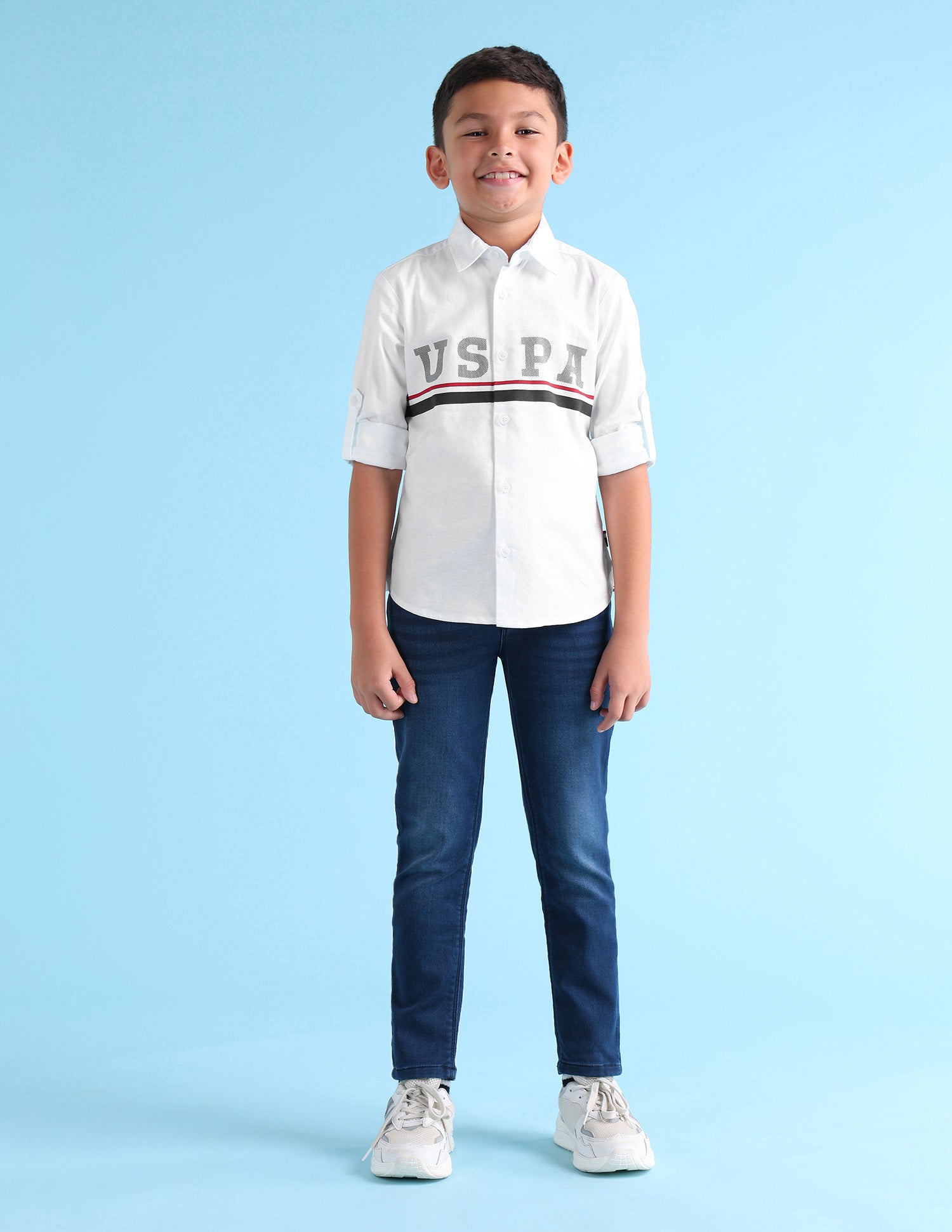 Boys Regular Fit Brand Printed Shirt White - U.S. Polo Assn. India | Large