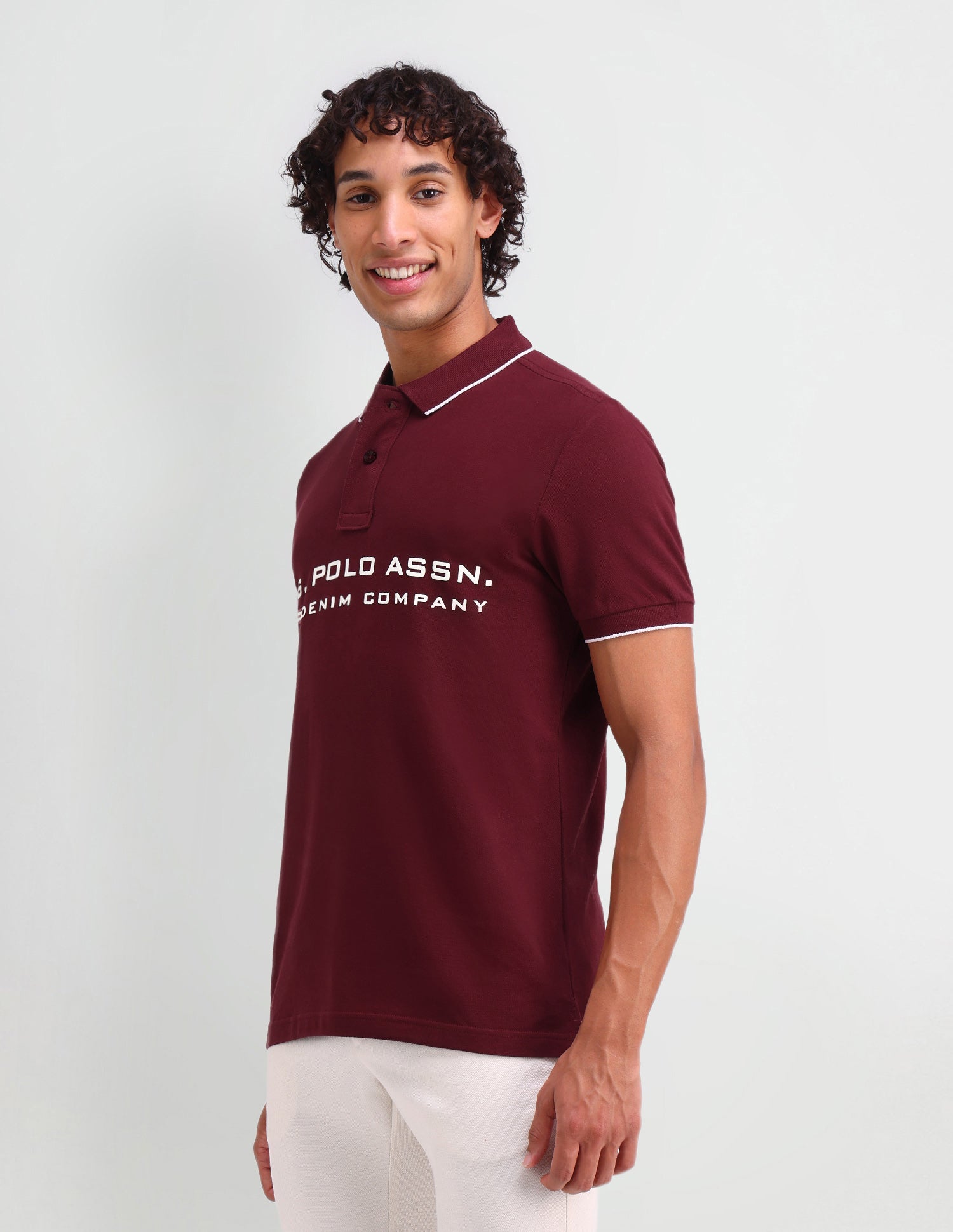 Brand Printed Muscle Fit Polo Shirt Pomograte - U.S. Polo Assn. India | Large