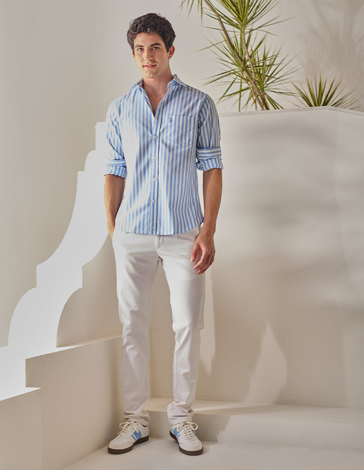 Vertical Striped Oxford Shirt Medium Blue - U.S. Polo Assn. India | Large