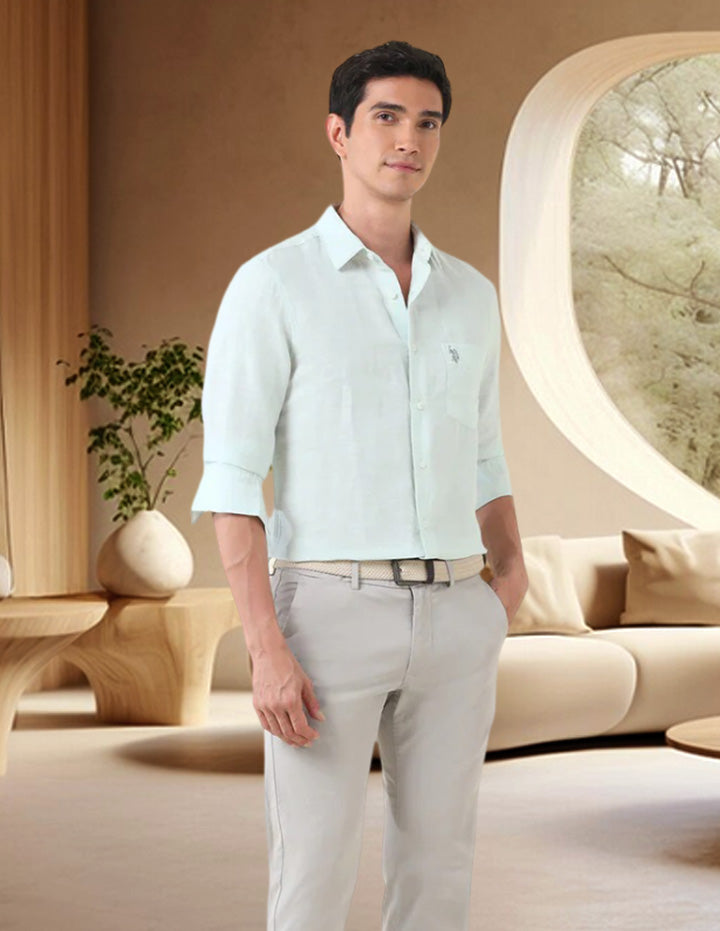 Textured Tailored Fit Shirt Light Green - U.S. Polo Assn. India | Large