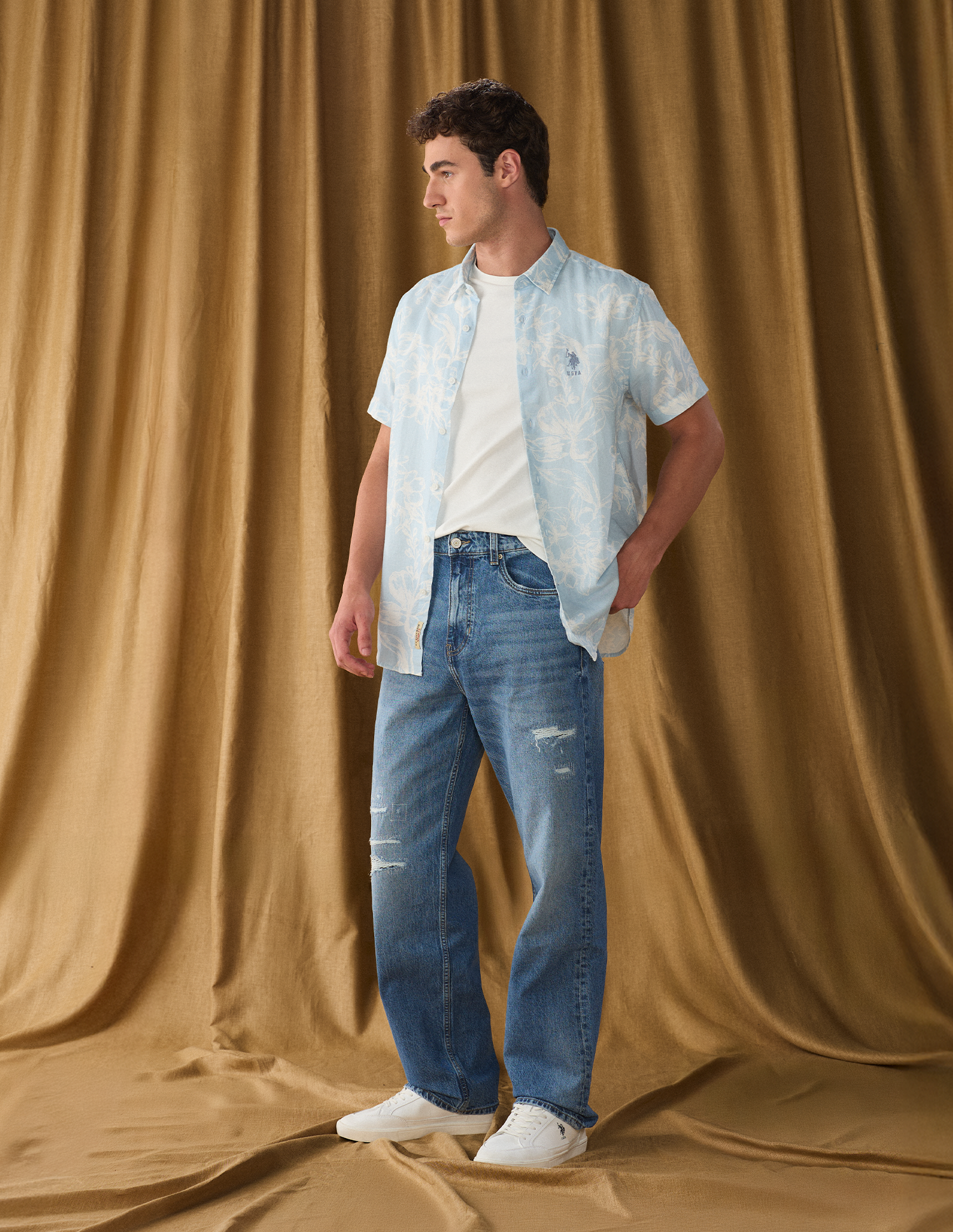 Logan Loose Straight Fit Blue Distressed Jeans