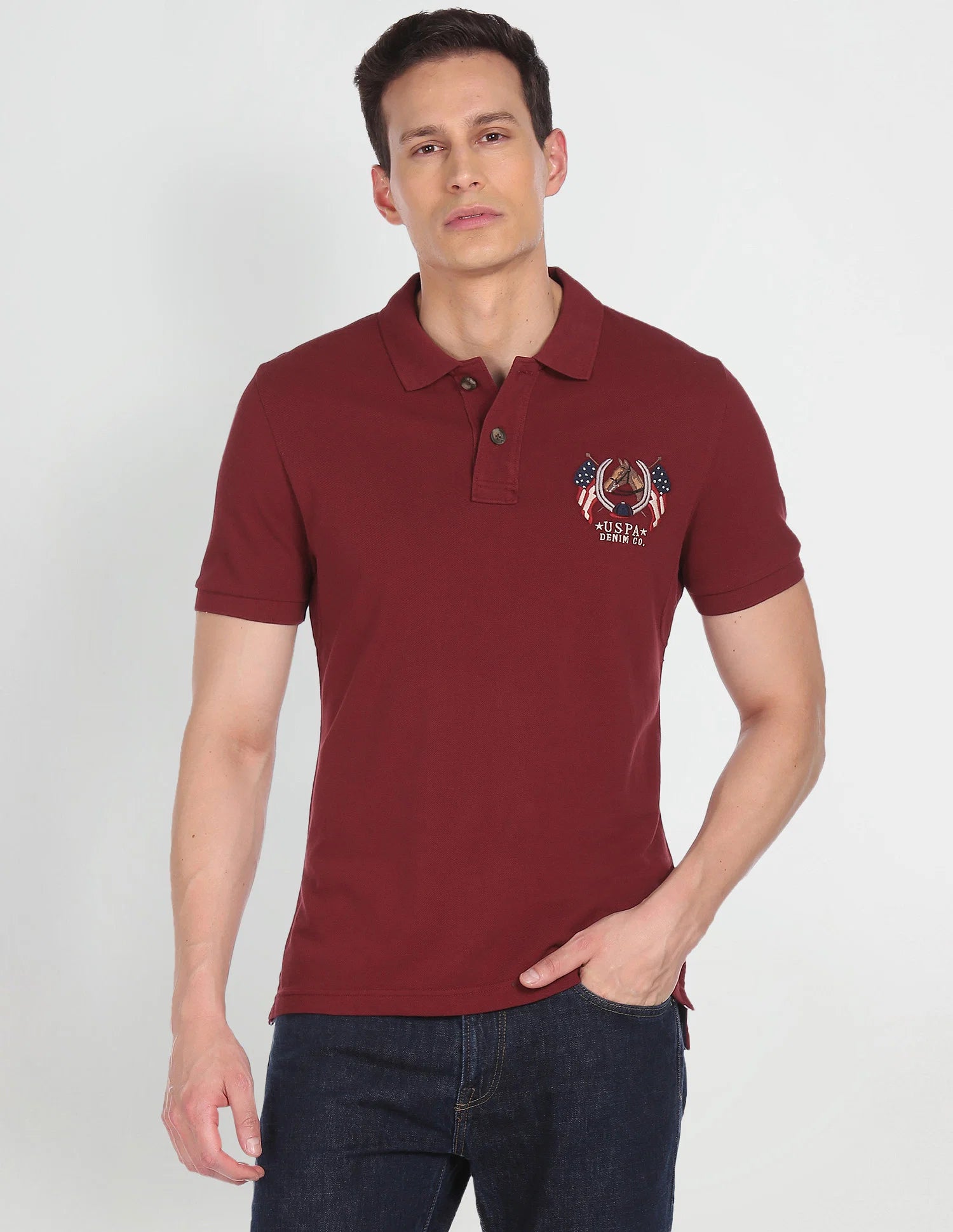 Cotton Solid Polo Shirt Maroon - U.S. POLO ASSN. | Large