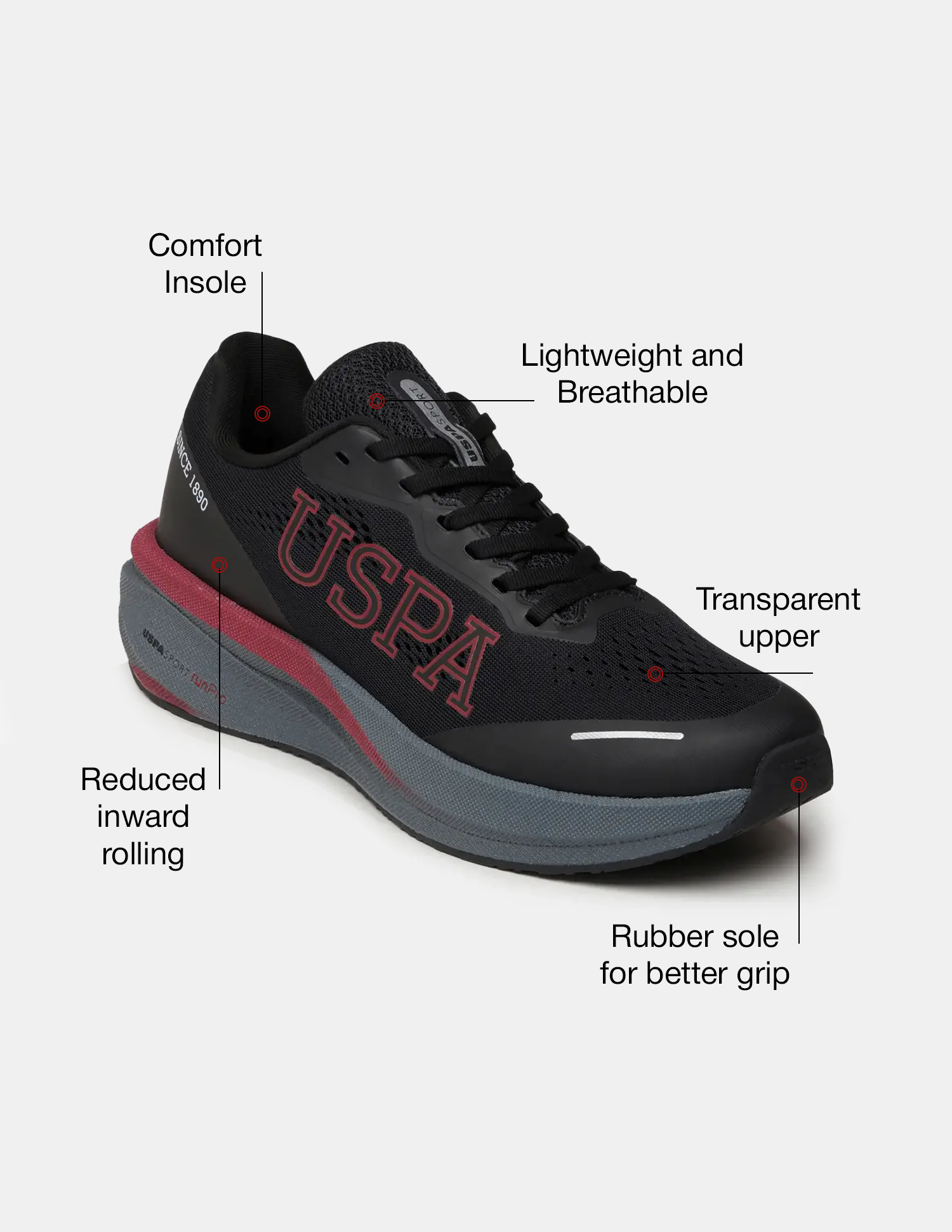 Men Rainer USPA Sport Runpro Running Shoes Black - U.S. POLO ASSN. | Large