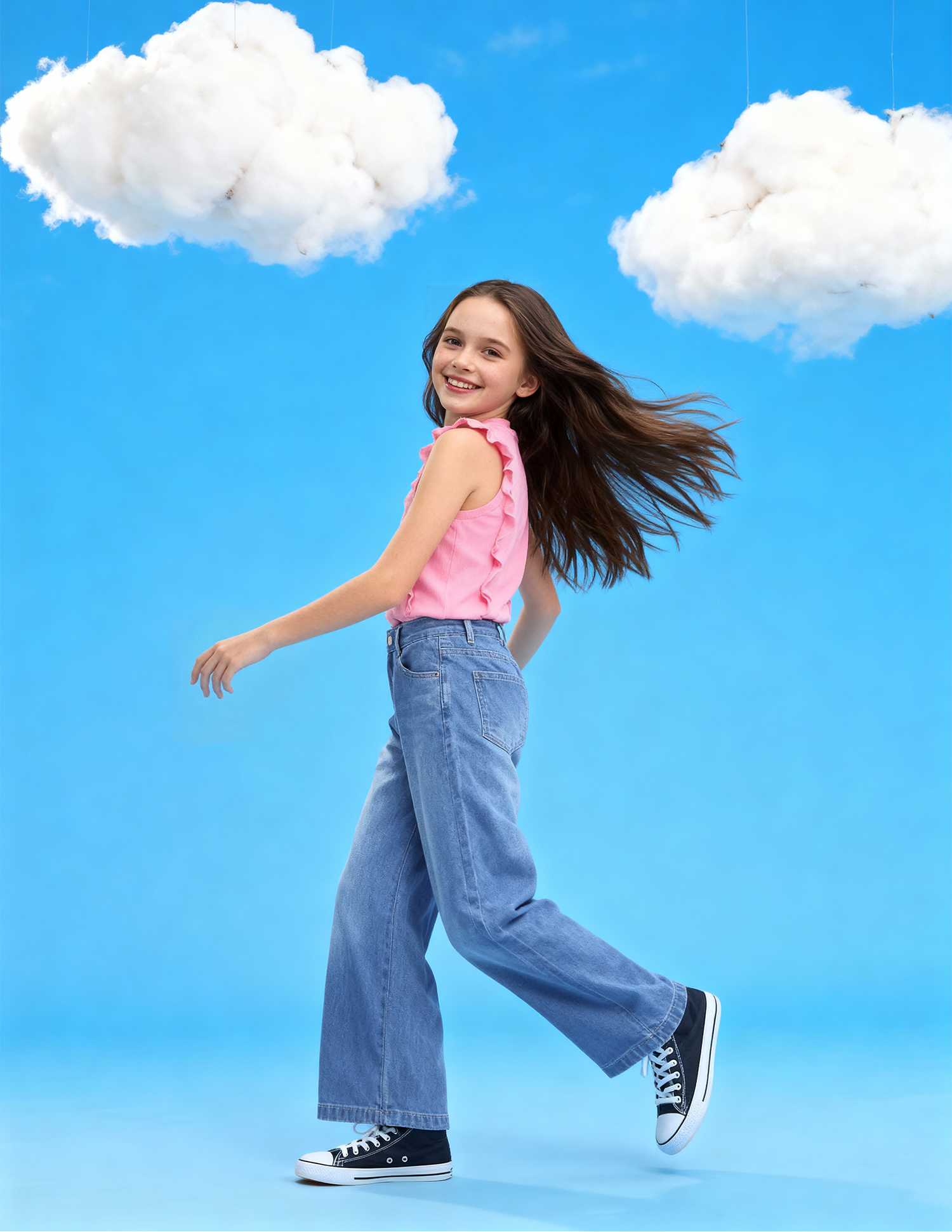 Girls Wide Leg Fit Blue Jeans