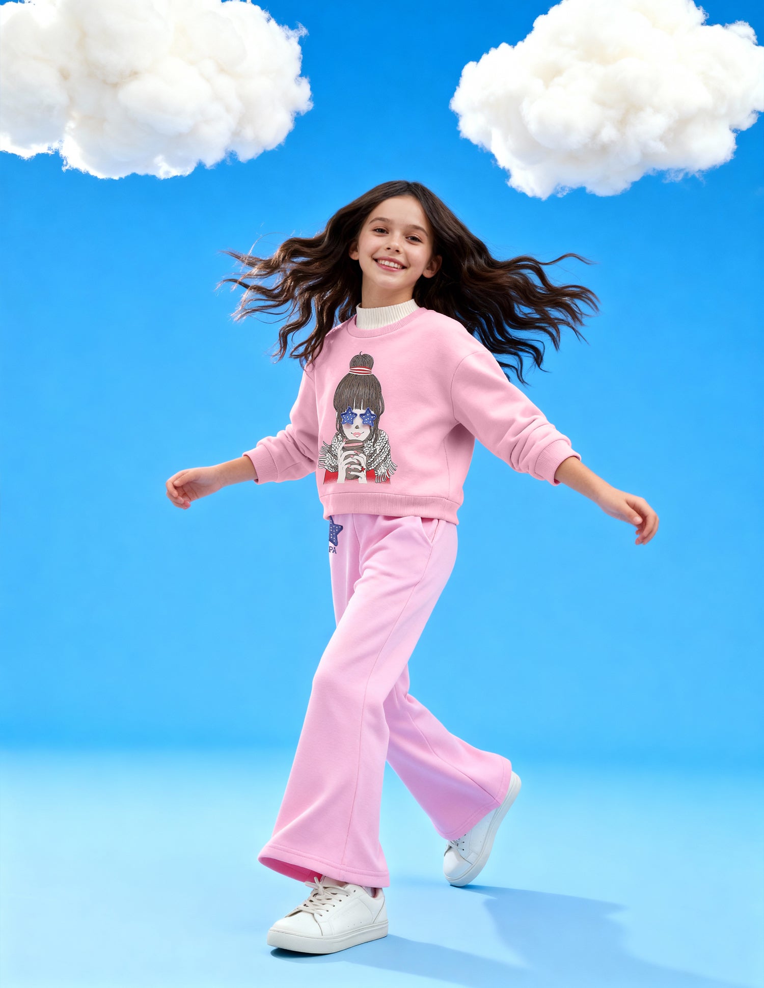 Girls Solid Regular Fit Flared Track Pants