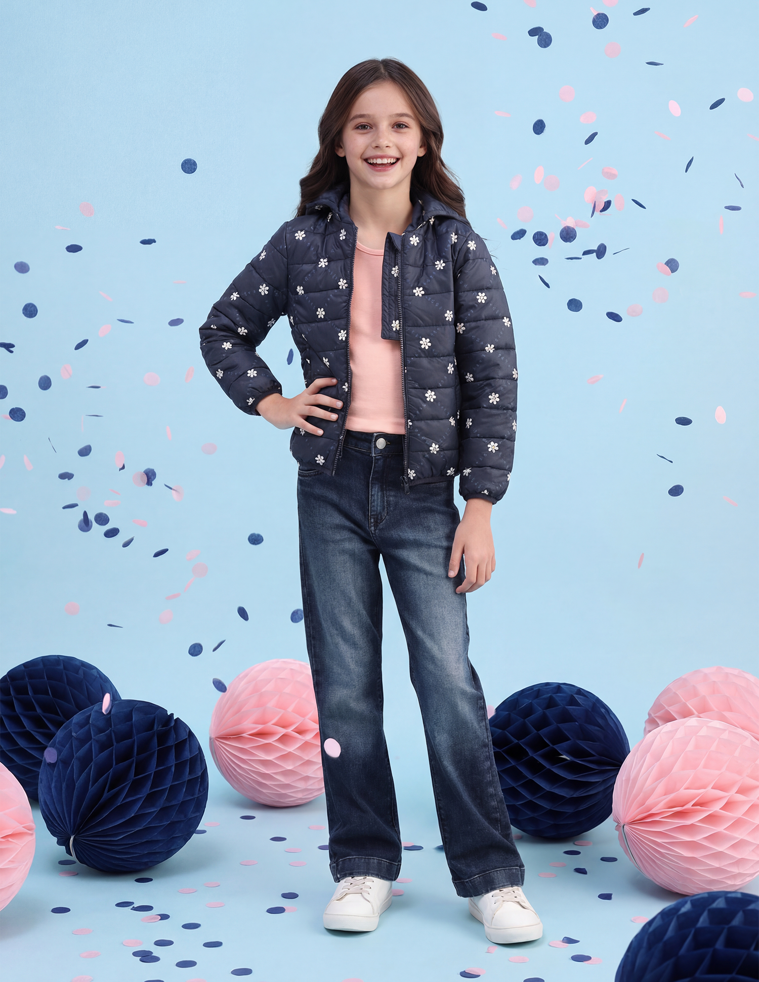 Floral Logo Printed Puffer Jacket