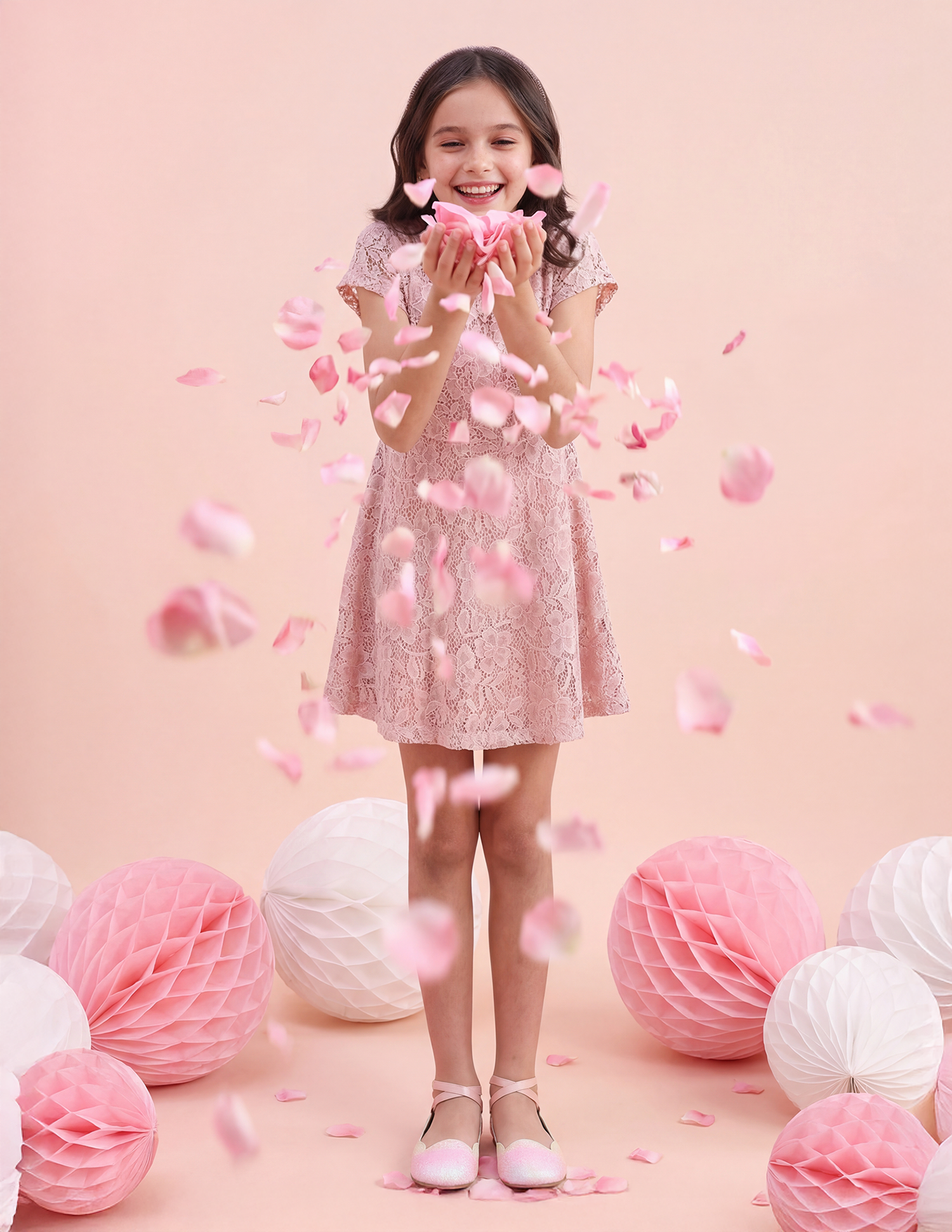 Girls Floral A-Line Lace Dress