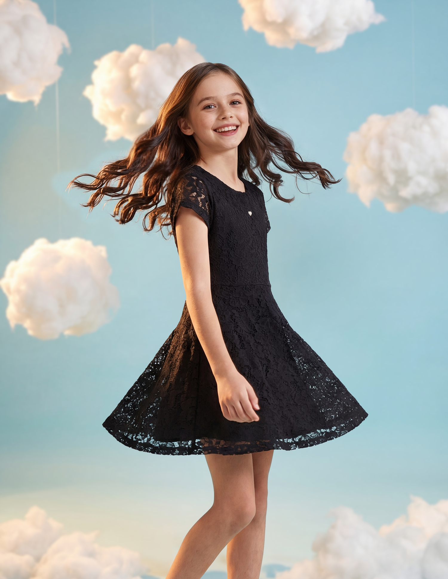 Girls Floral A-Line Lace Dress