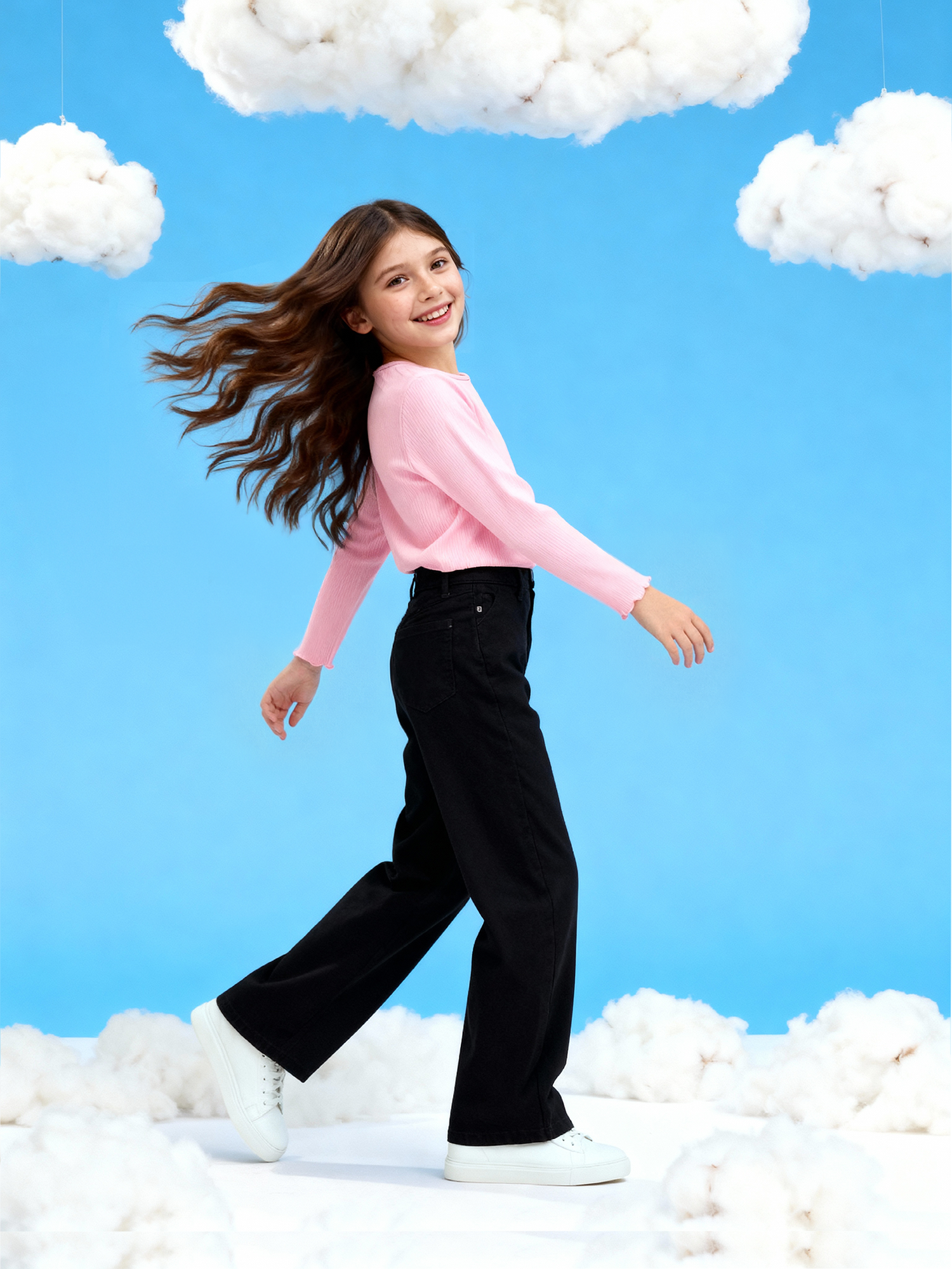 Girls Wide Leg Fit Black Jeans