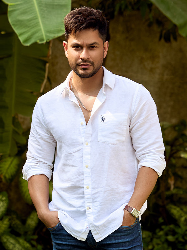 Men White Spread Collar Solid Casual Shirt – Polo India