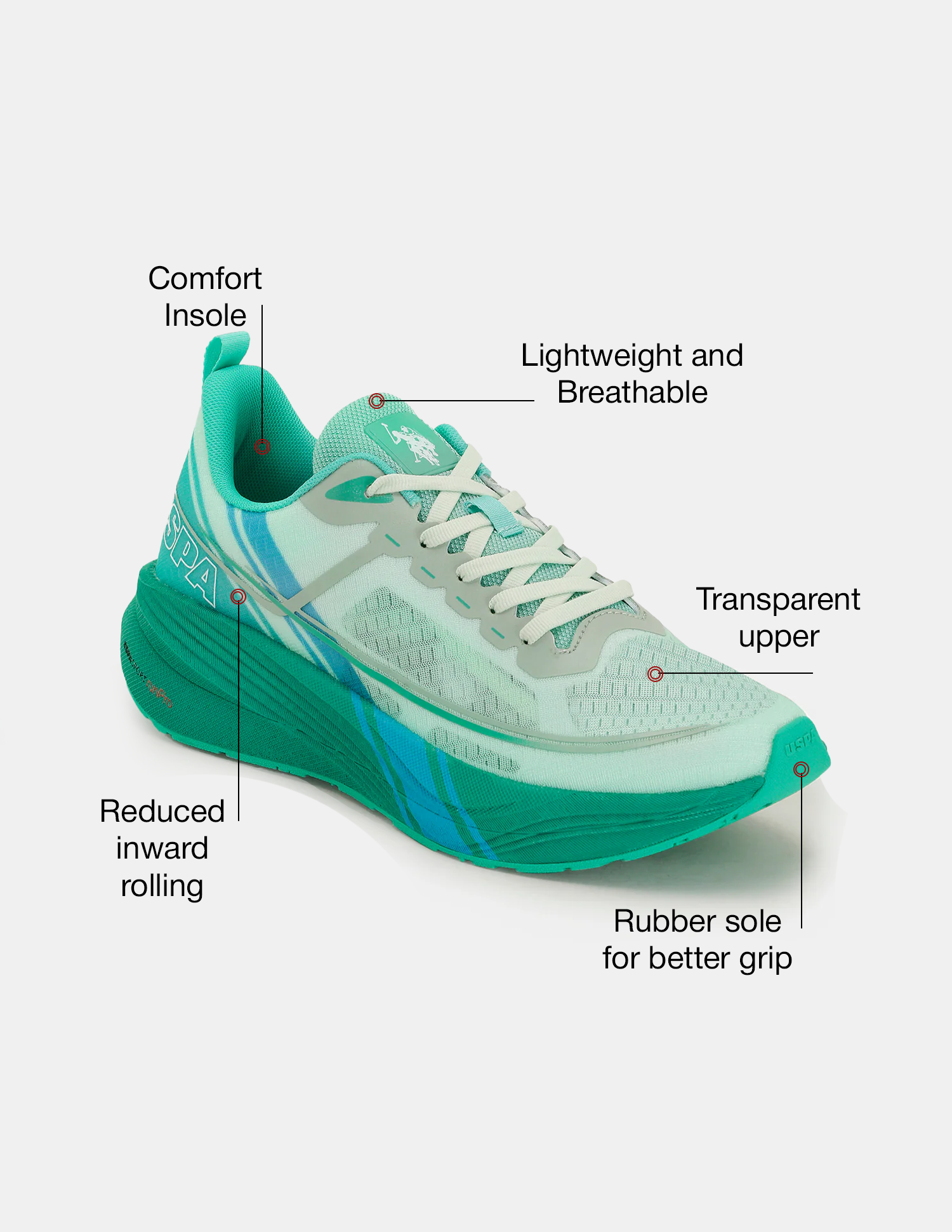 Men Erwin USPA Sport Runpro Running Shoes Light Green - U.S. POLO ASSN. | Large