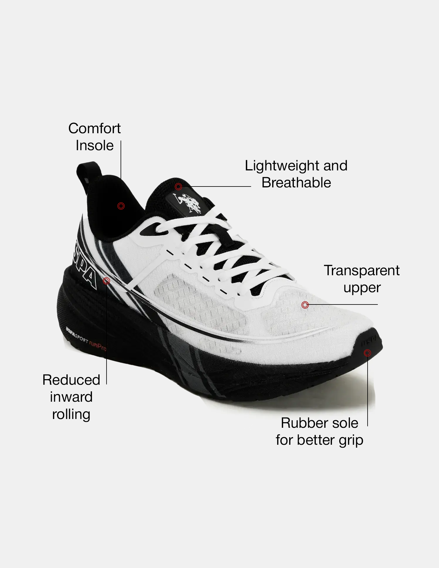 Men Erwin USPA Sport Runpro Running Shoes Light Grey - U.S. POLO ASSN. | Large