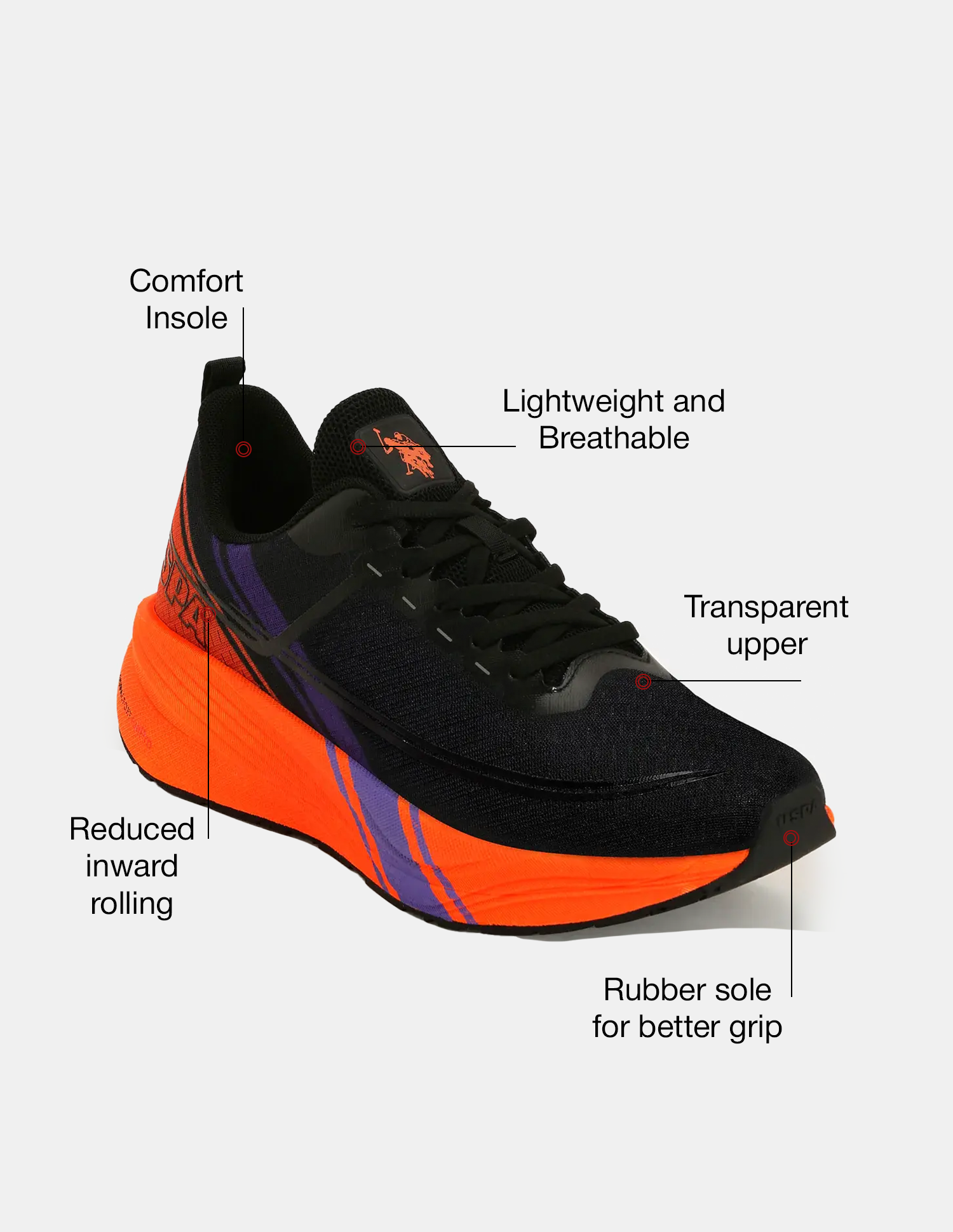 Men Erwin USPA Sport Runpro Running Shoes Black - U.S. POLO ASSN. | Large