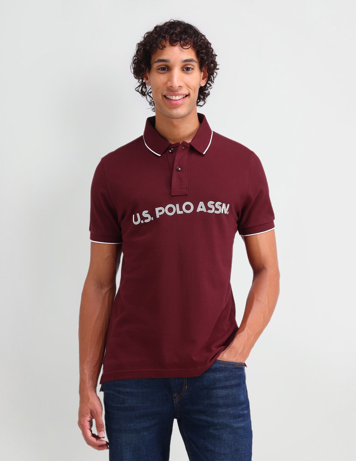 Brand Printed Muscle Fit Polo Shirt Pomograte - U.S. Polo Assn. India | Large