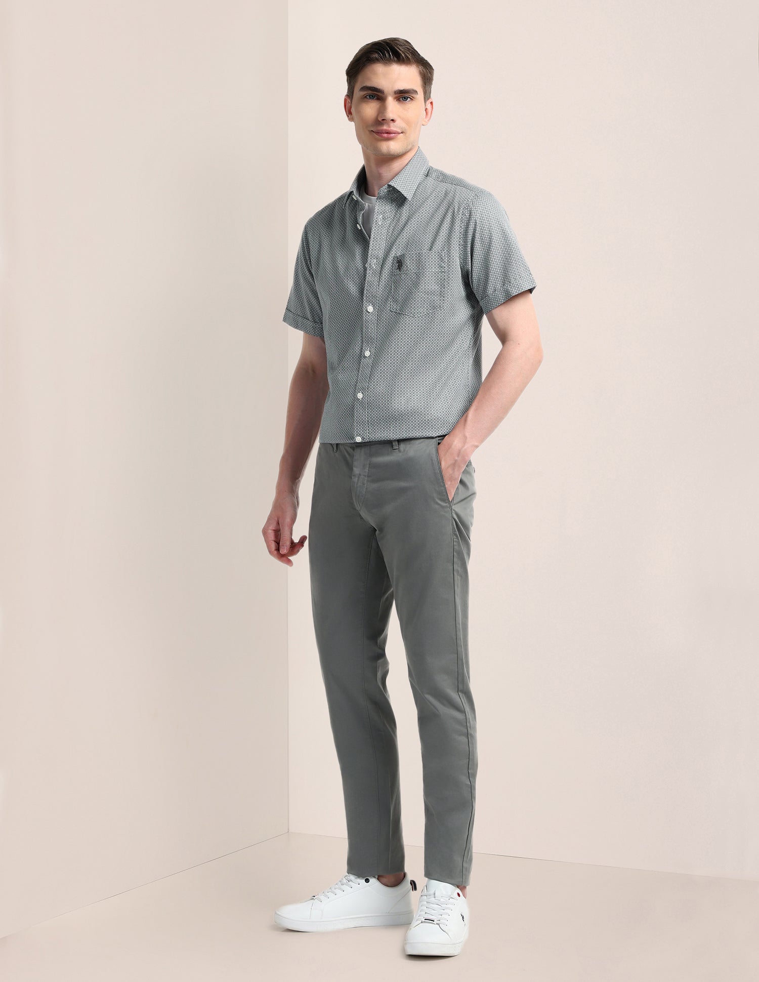 Geometric Regular Fit Shirt Grey - U.S. Polo Assn. India | Large