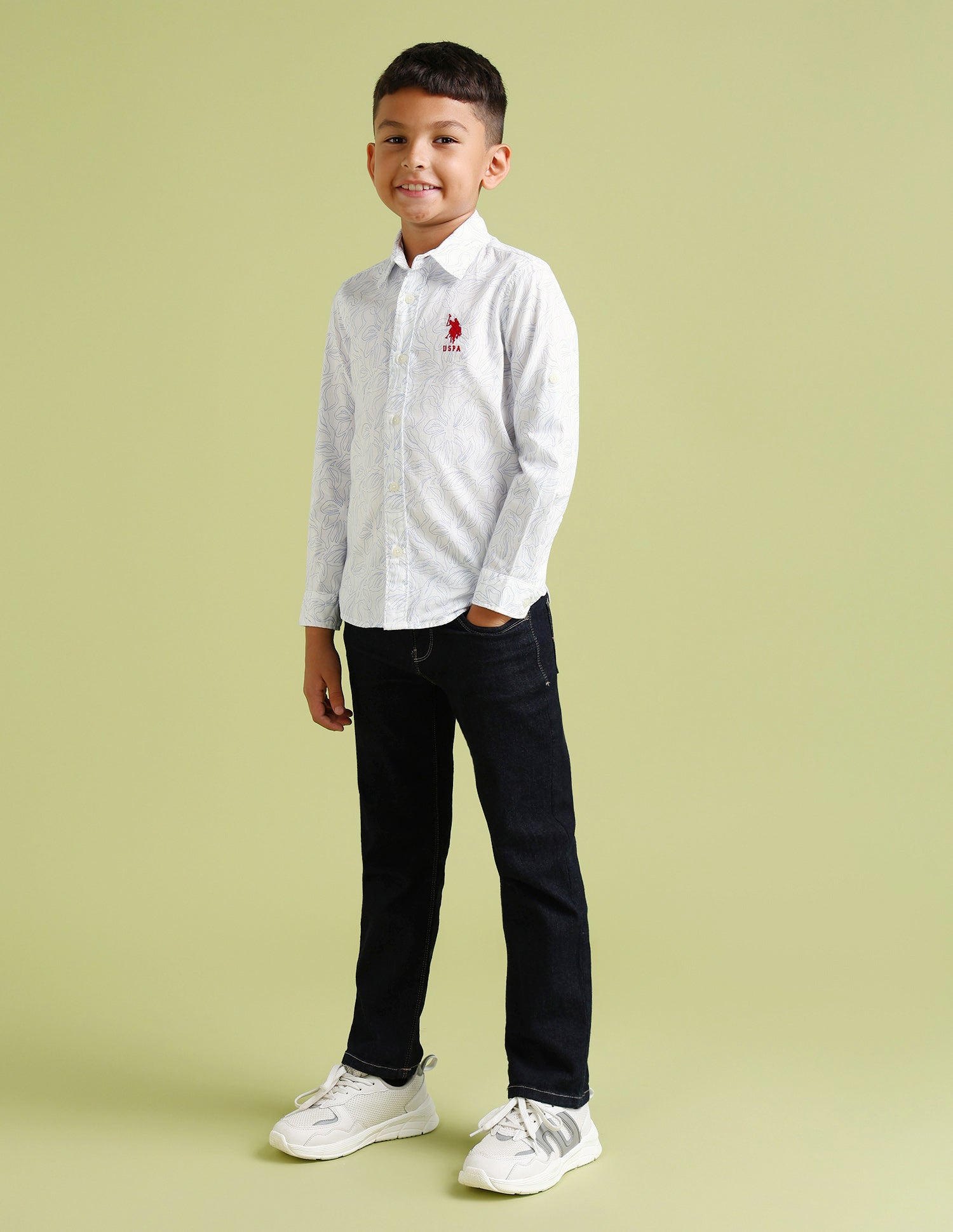 Boys Regular Fit Regular Weave Floral Shirt White - U.S. Polo Assn. India | Large