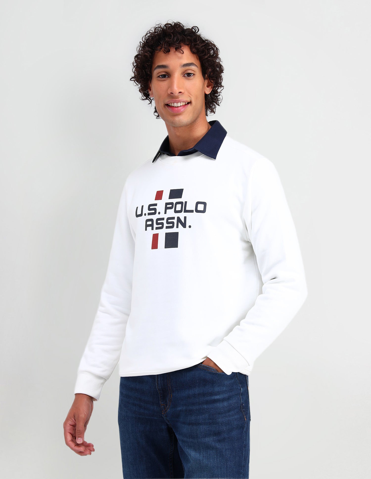 Crew Neck Regular Fit Sweatshirt Ivory - U.S. POLO ASSN. | Large