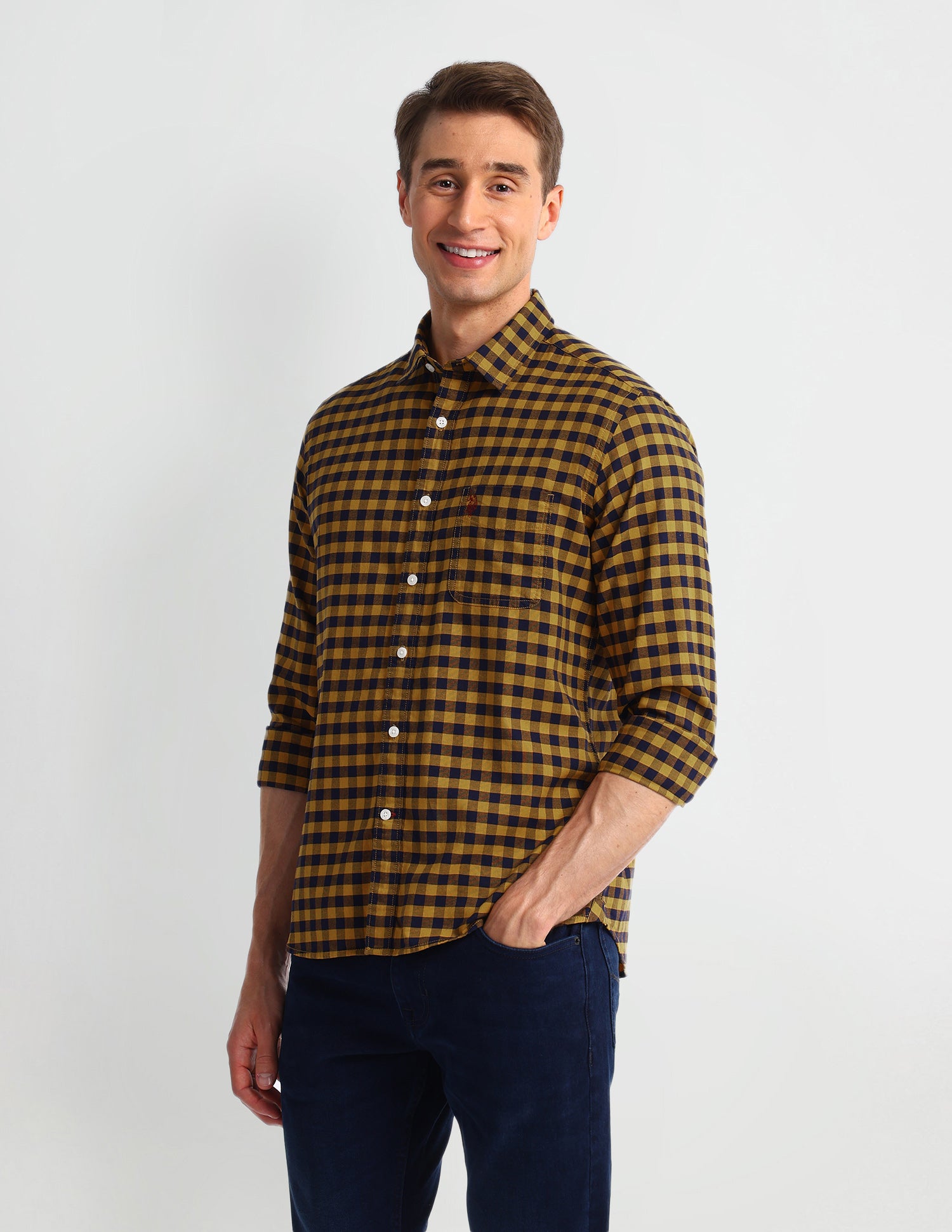 Buffalo Checked Slim Fit Shirt Mustard - U.S. Polo Assn. India | Large