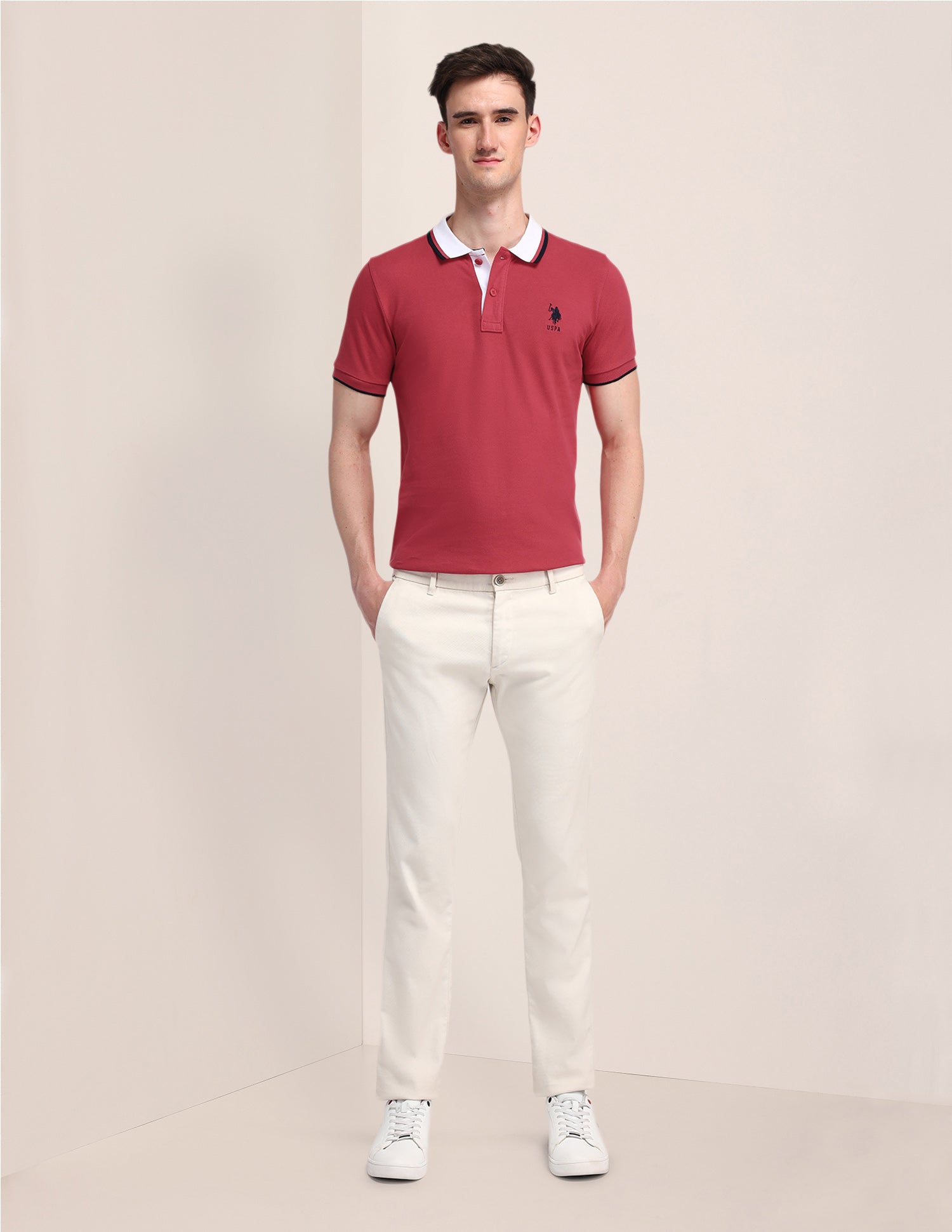 Solid Slim Fit Polo Shirt Red - U.S. Polo Assn. India | Large