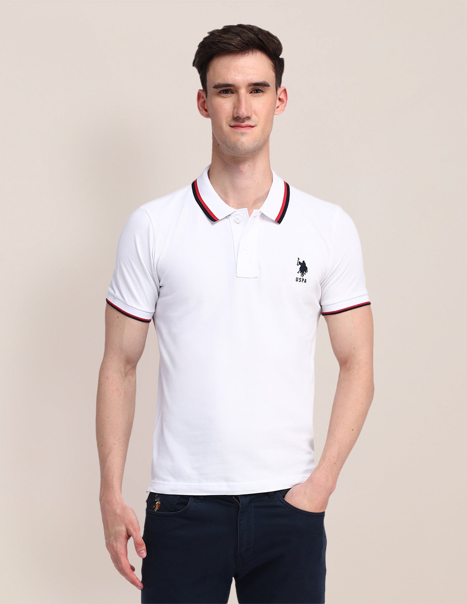 Solid Cotton Polo Shirt White - U.S. Polo Assn. India | Large
