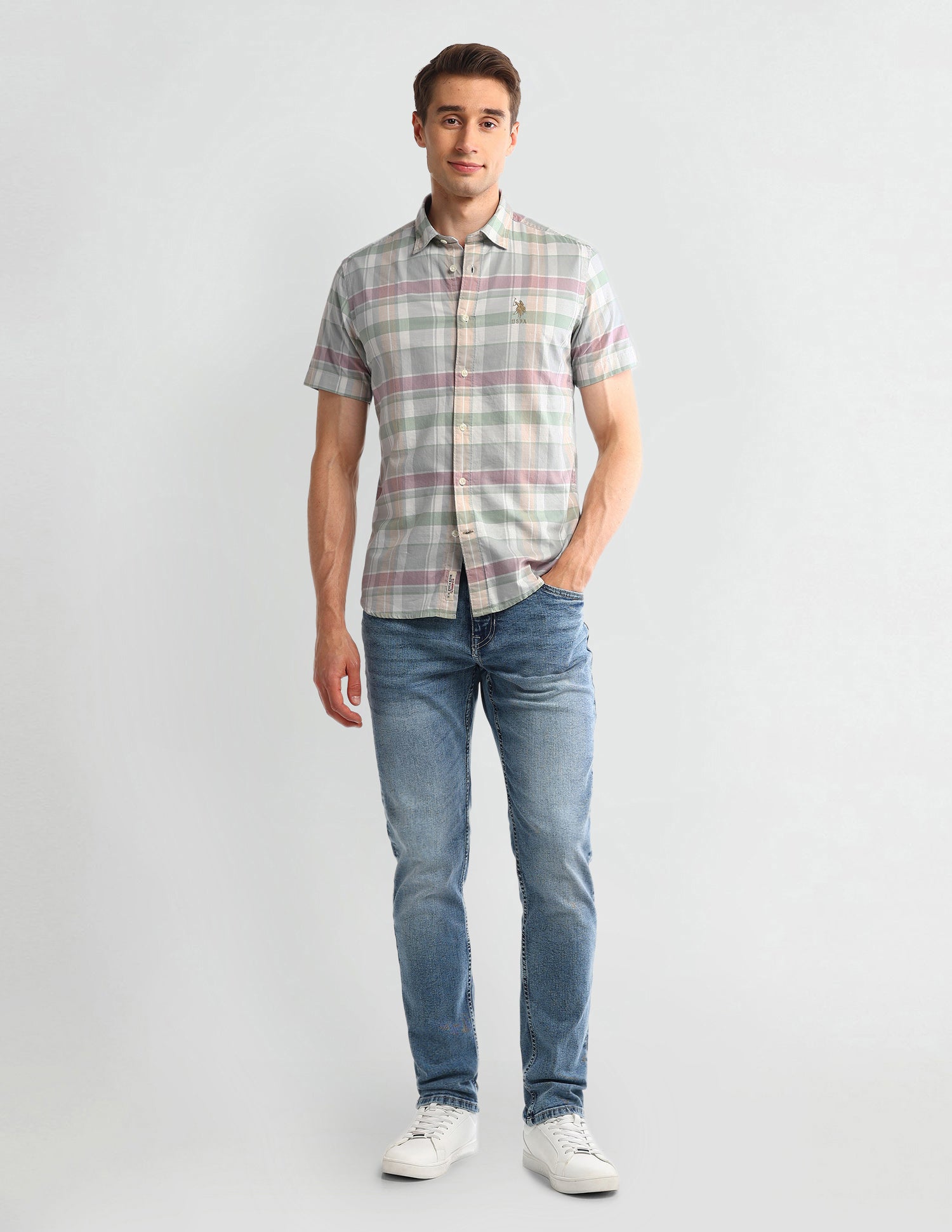 Tartan Checked Slim Fit Shirt Light-Grey - U.S. POLO ASSN. | Large