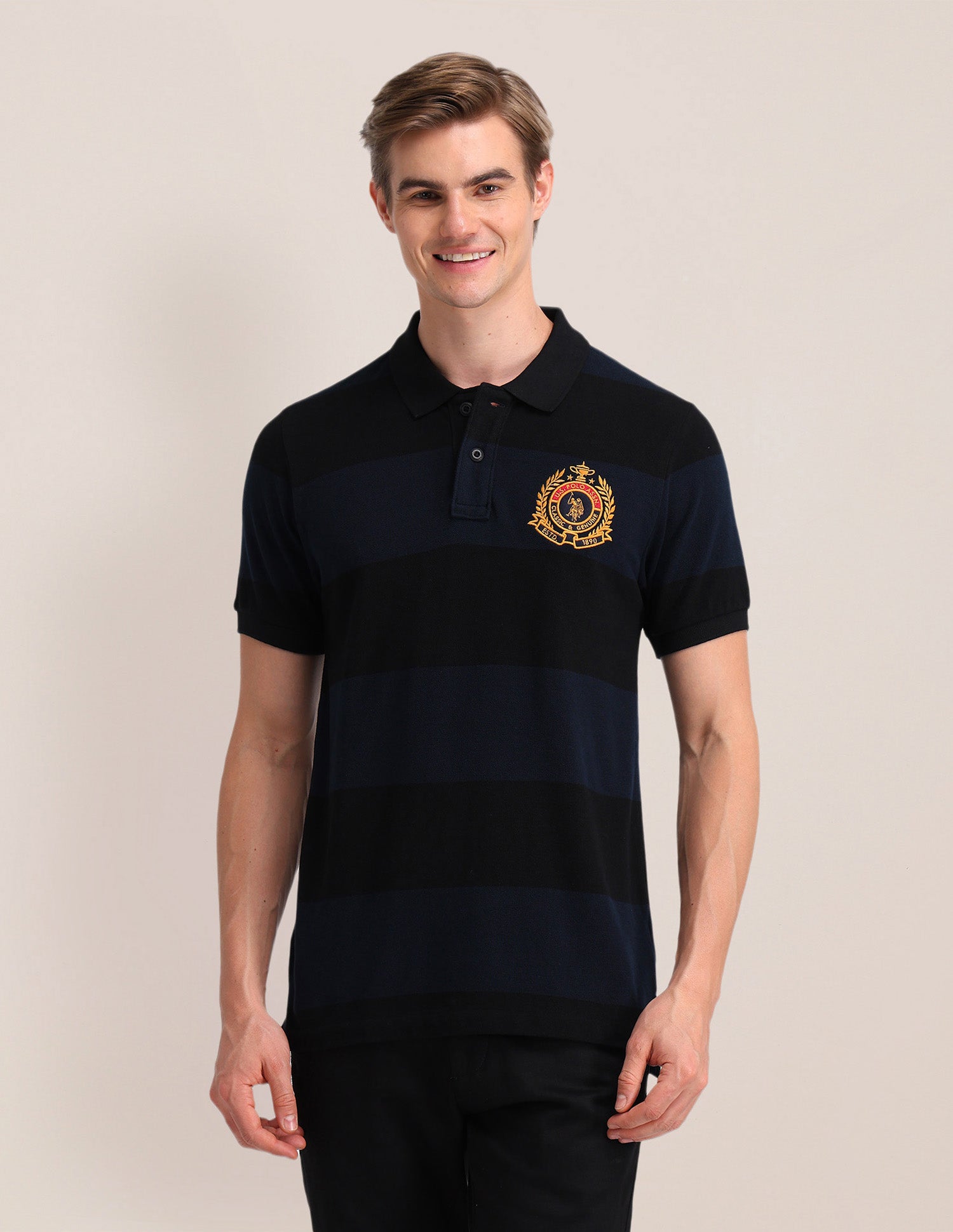 Solid Slim Fit Polo Shirt Me. Blue - U.S. POLO ASSN. | Large