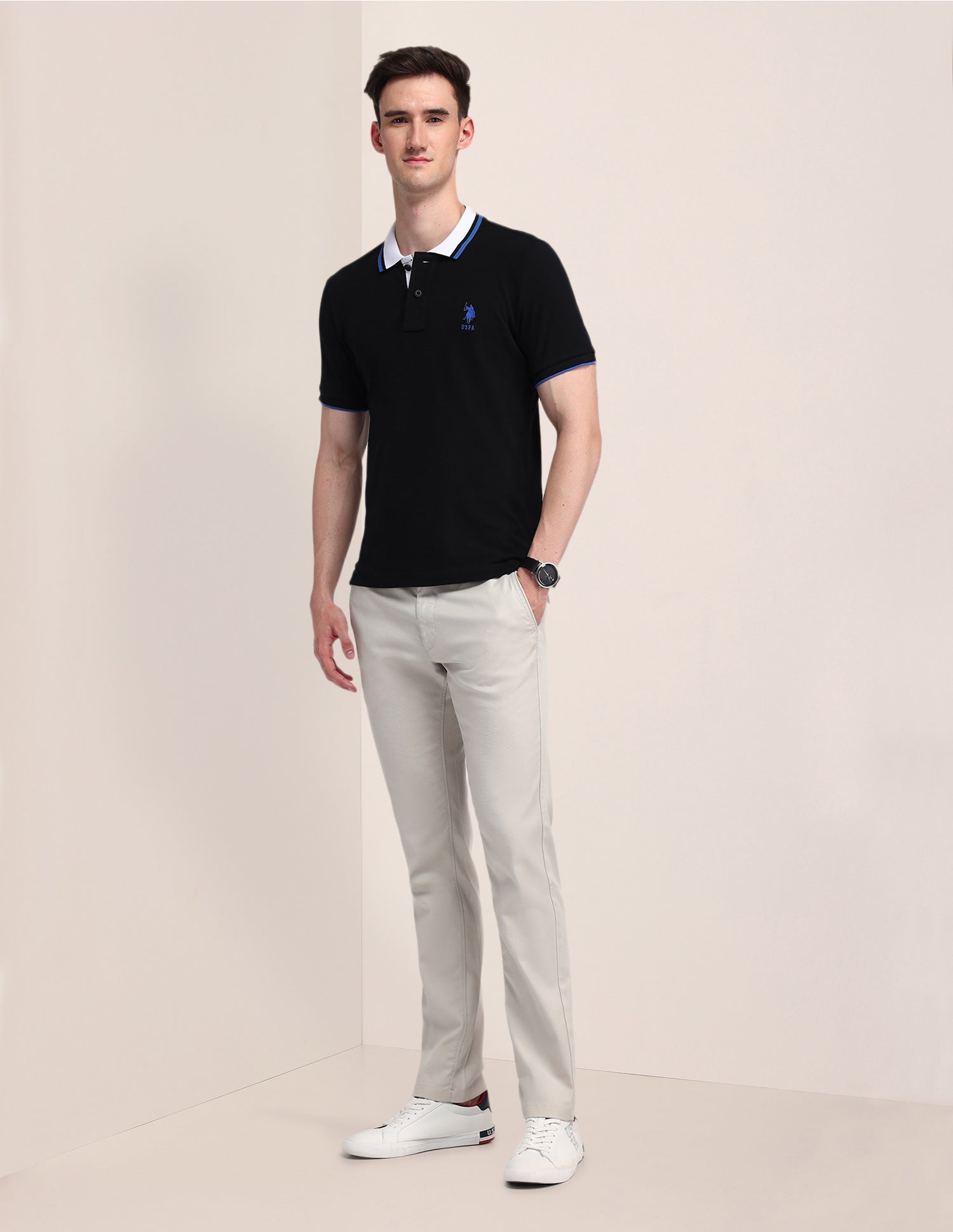 Solid Slim Fit Polo Shirt Black - U.S. Polo Assn. India | Large