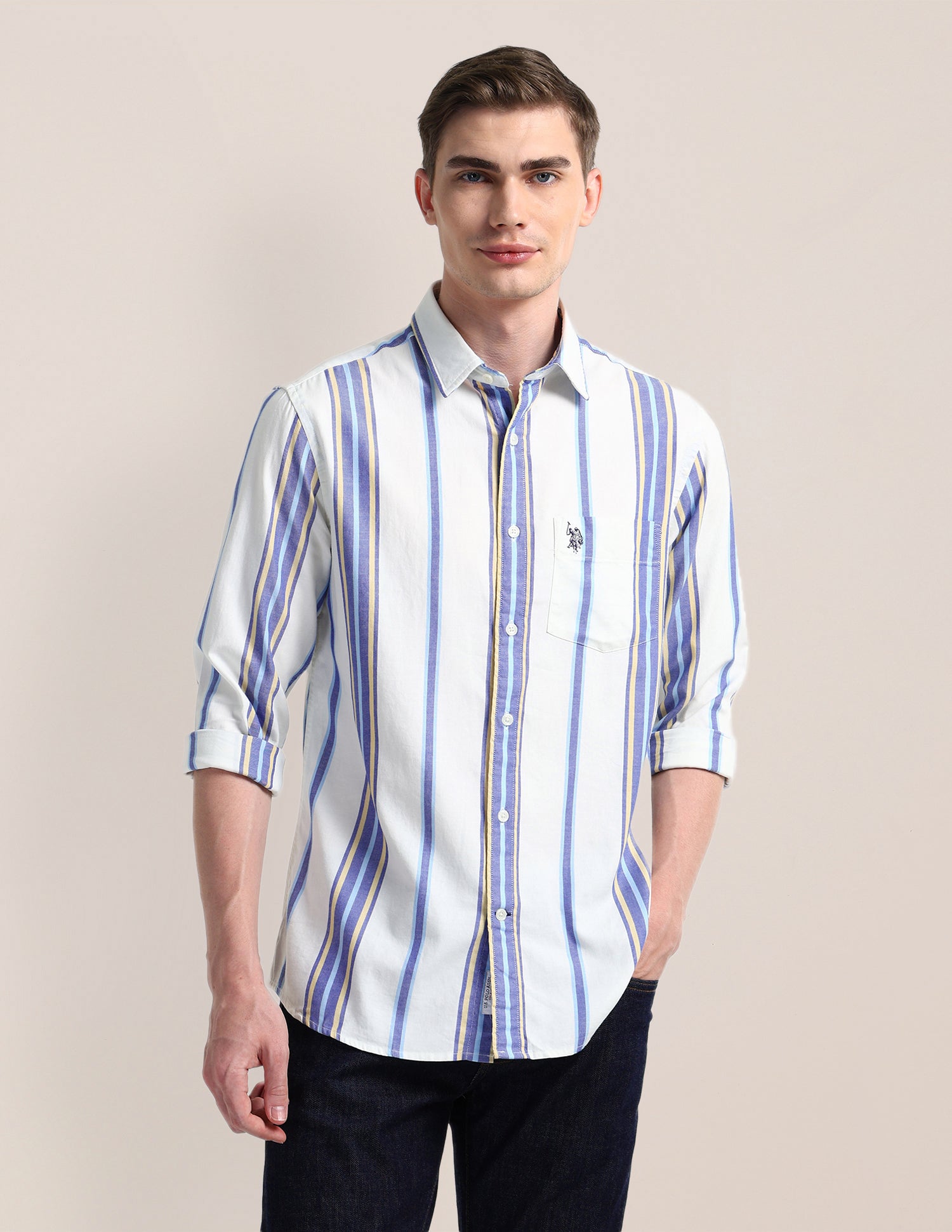 Vertical Striped Regular Fit Shirt Blue - U.S. Polo Assn. India | Large
