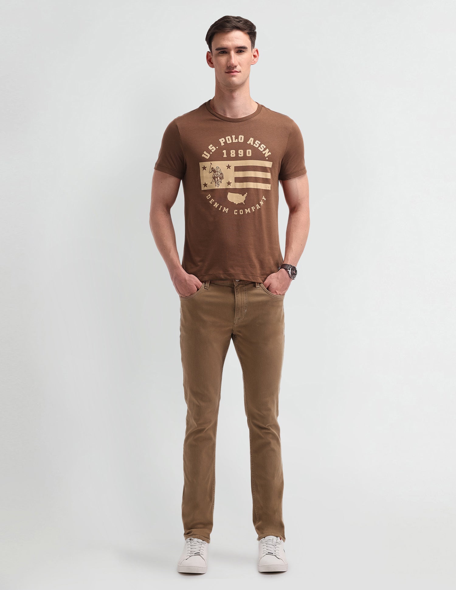Graphic Printed Cotton T-Shirt Bombay Brown - U.S. Polo Assn. India | Large