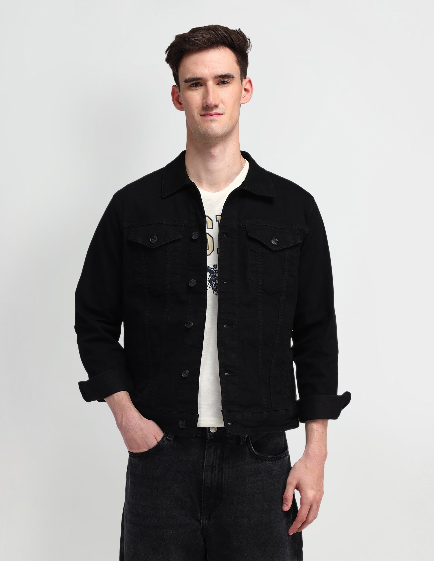 Solid Spread Collar Jacket Black - U.S. Polo Assn. India | Large