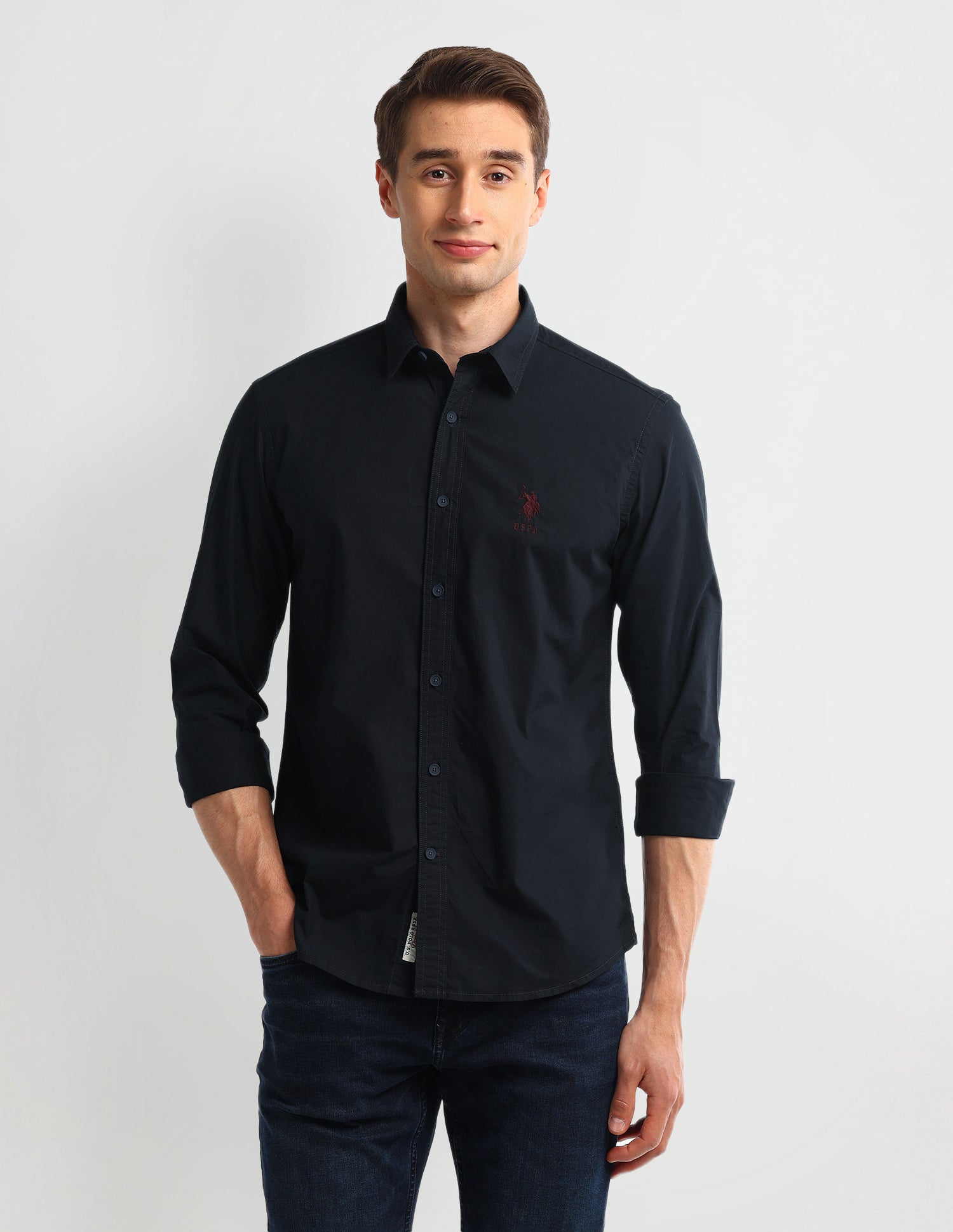 Solid Slim Fit Shirt Navy - U.S. Polo Assn. India | Large