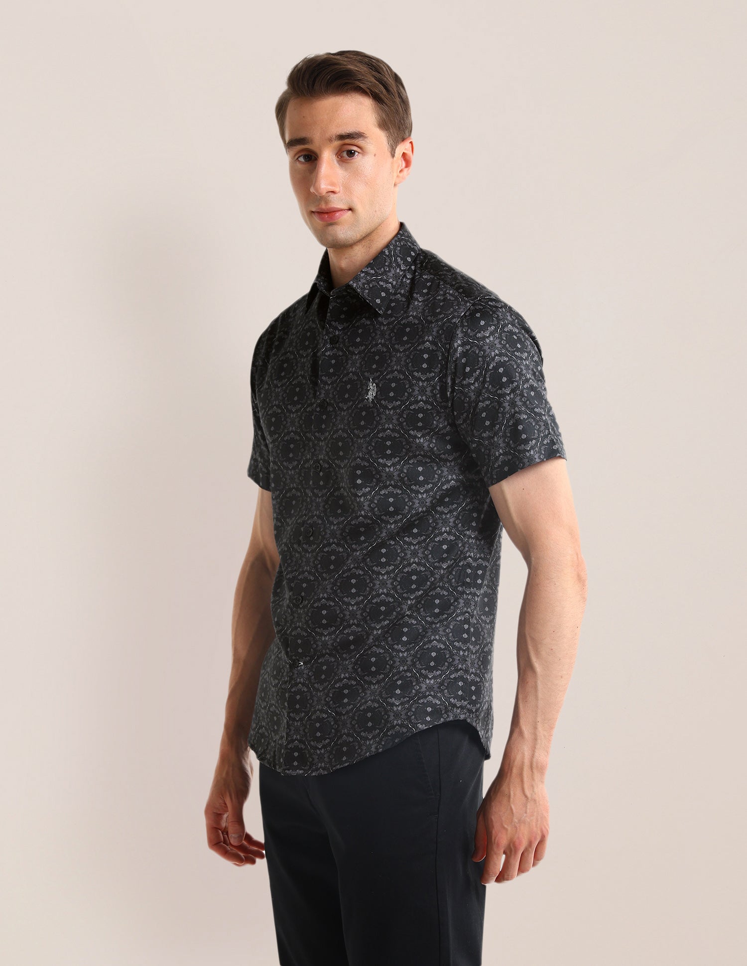 Floral Regular Fit Shirt Black - U.S. POLO ASSN. | Large