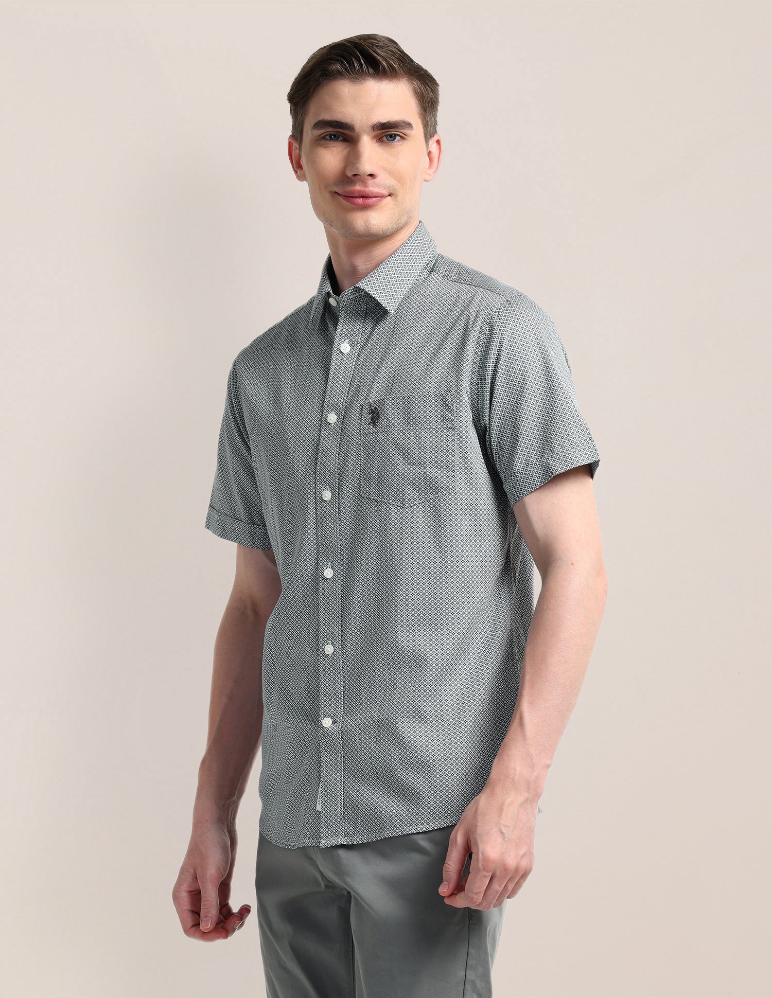 Geometric Regular Fit Shirt Grey - U.S. Polo Assn. India | Large